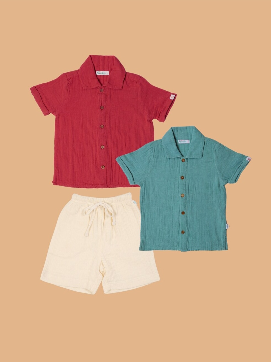 

Greendeer Kids Pack of 3 Pure Cotton Shirt with Shorts, Green