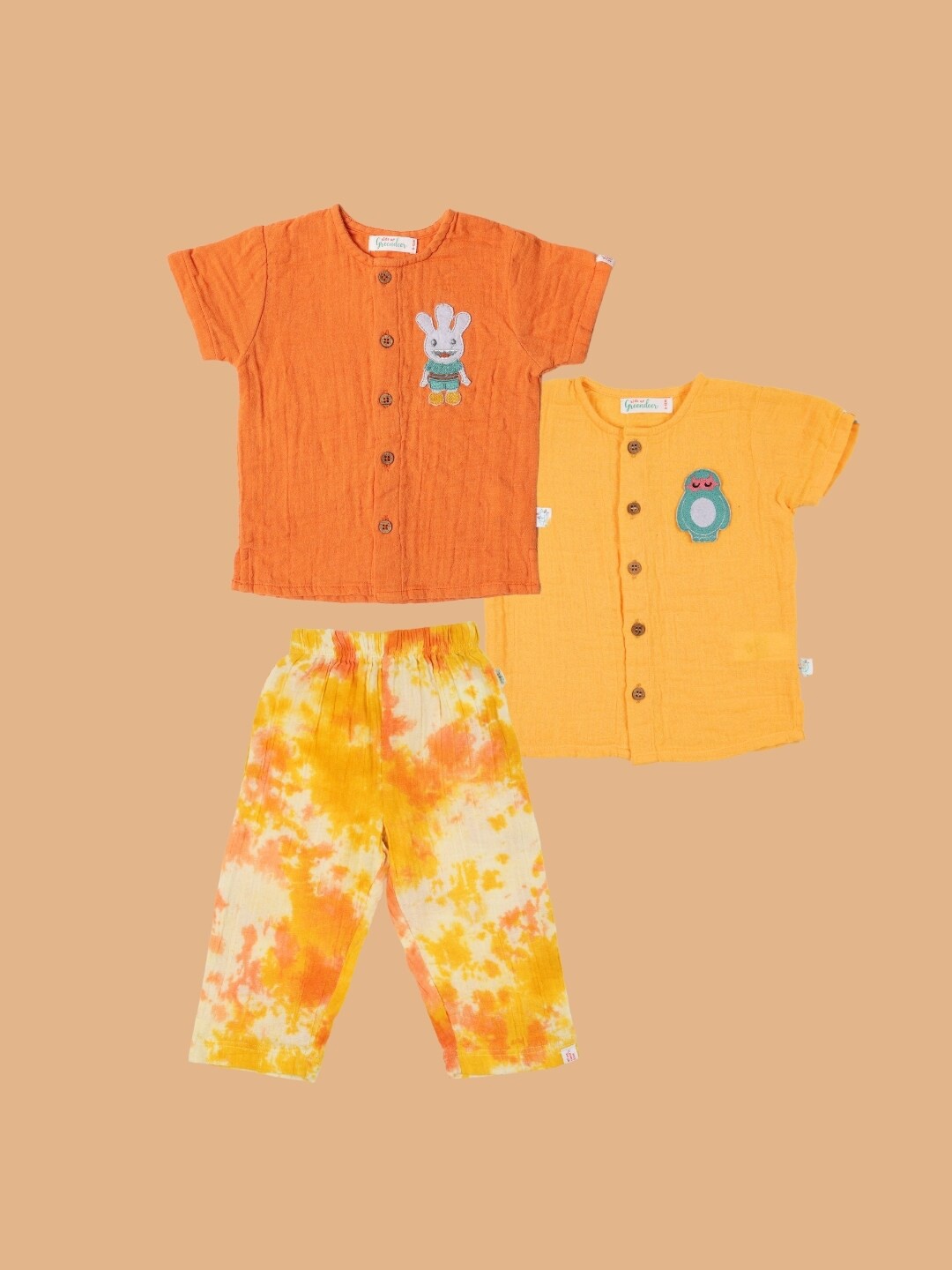 

Greendeer Kids Embroidered Shirt with Pyjamas, Orange
