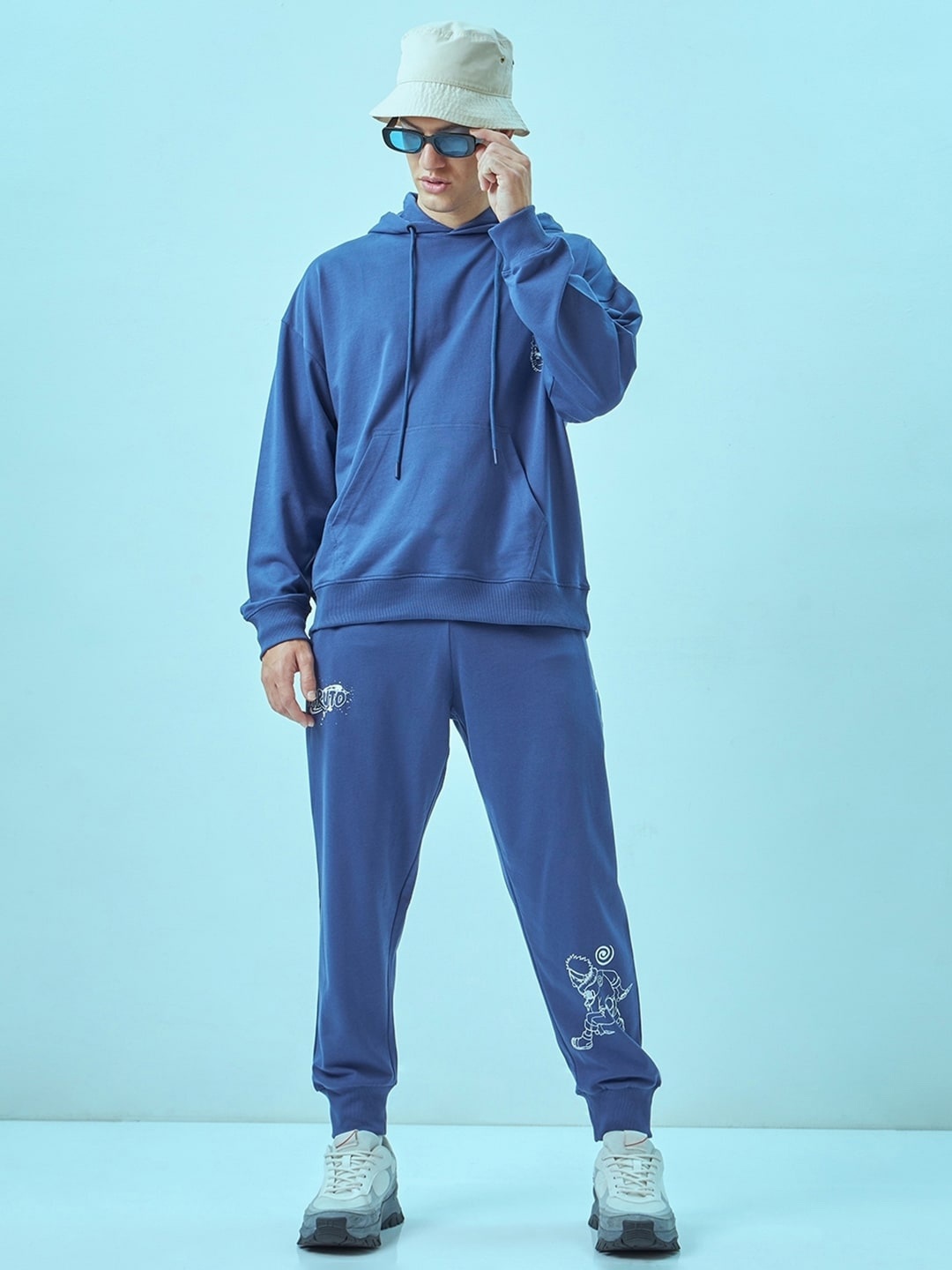 

Bewakoof Blue Printed Oversized Fit Sweatshirt & Joggers Co-Ords