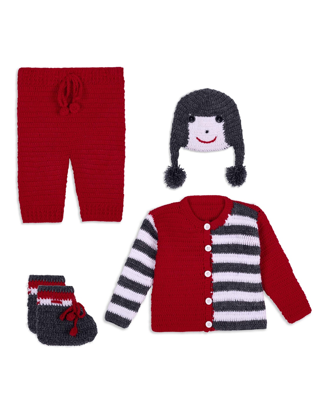

WINDROP SOLUTIONS Infants 4 Piece Striped Acrylic Baby Apparel Gift Set, Red