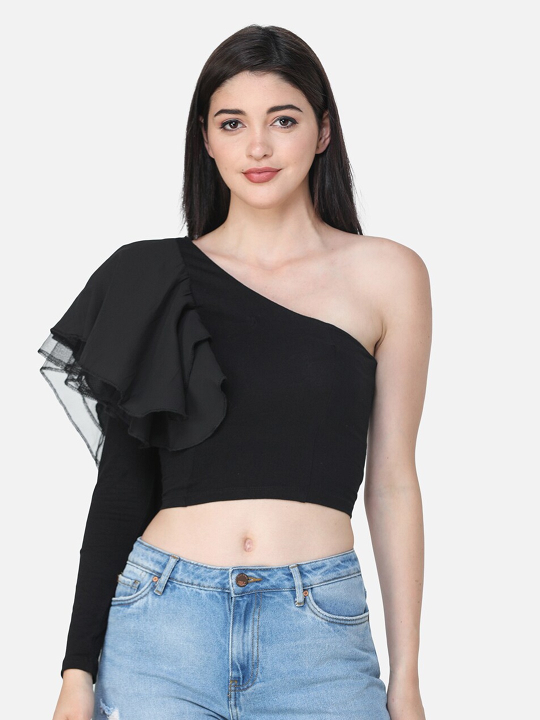 

BAESD One Shoulder Cotton Crop Top, Black