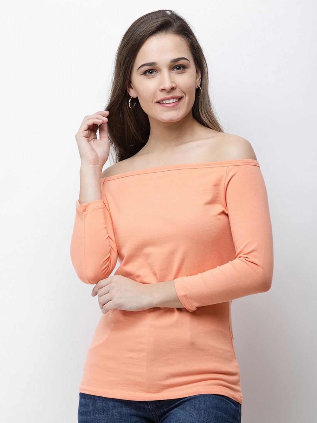 

BAESD Off-Shoulder Cotton Knitted Bardot Top, Orange