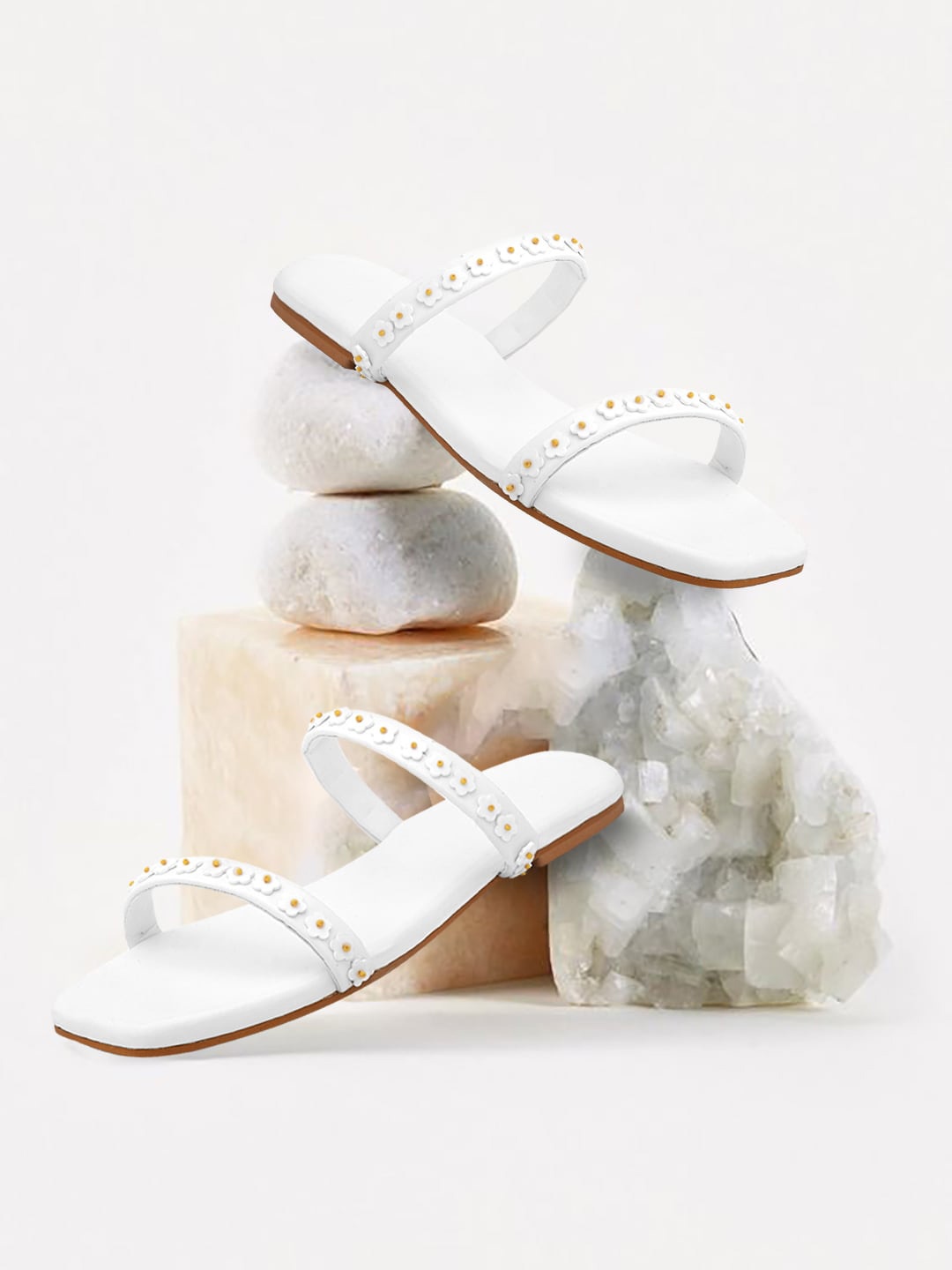 

Elevato Basics Embellished Open Toe Flats, White