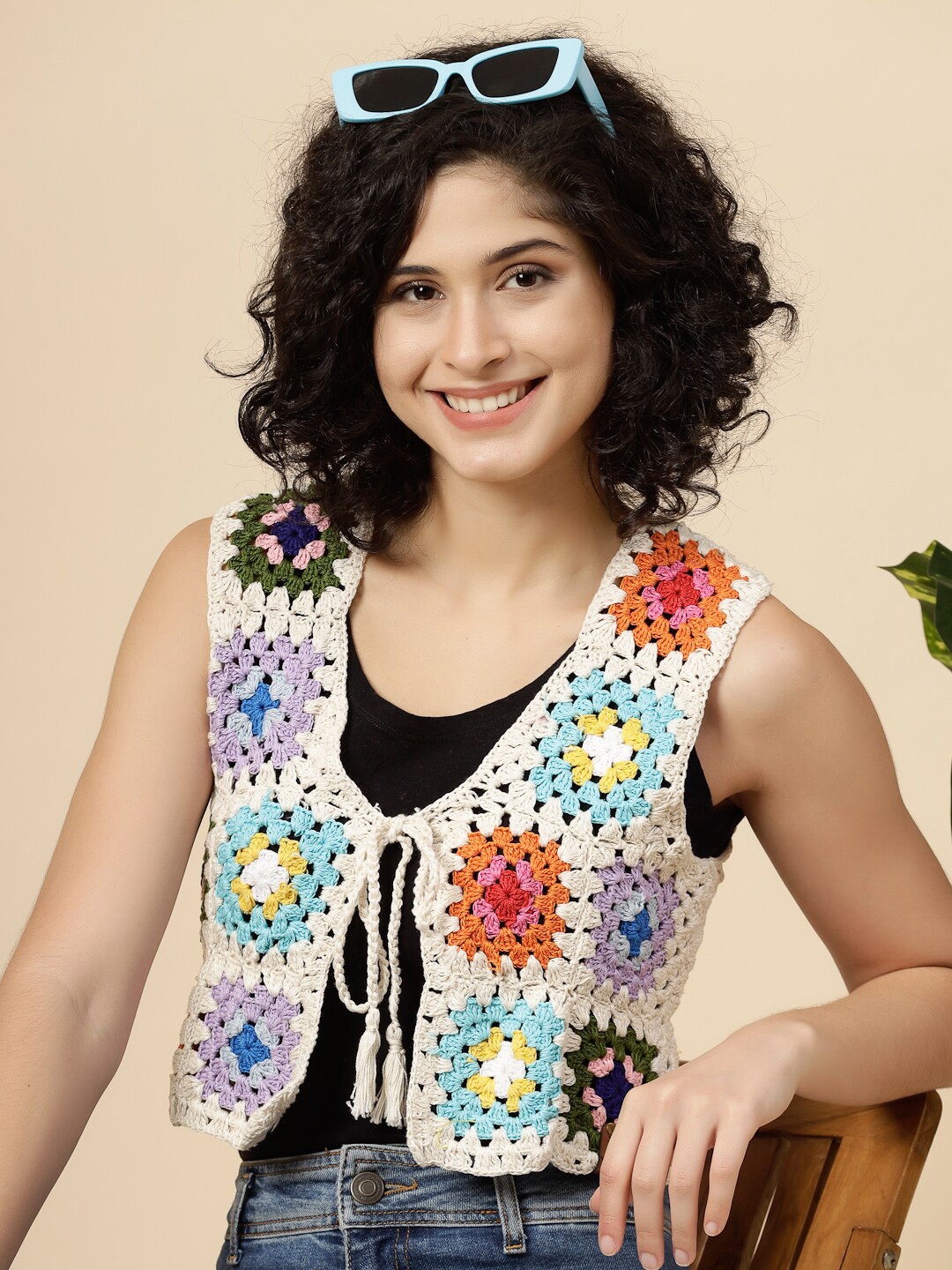 

Velvery Floral Printed Cotton Crochet Top, White