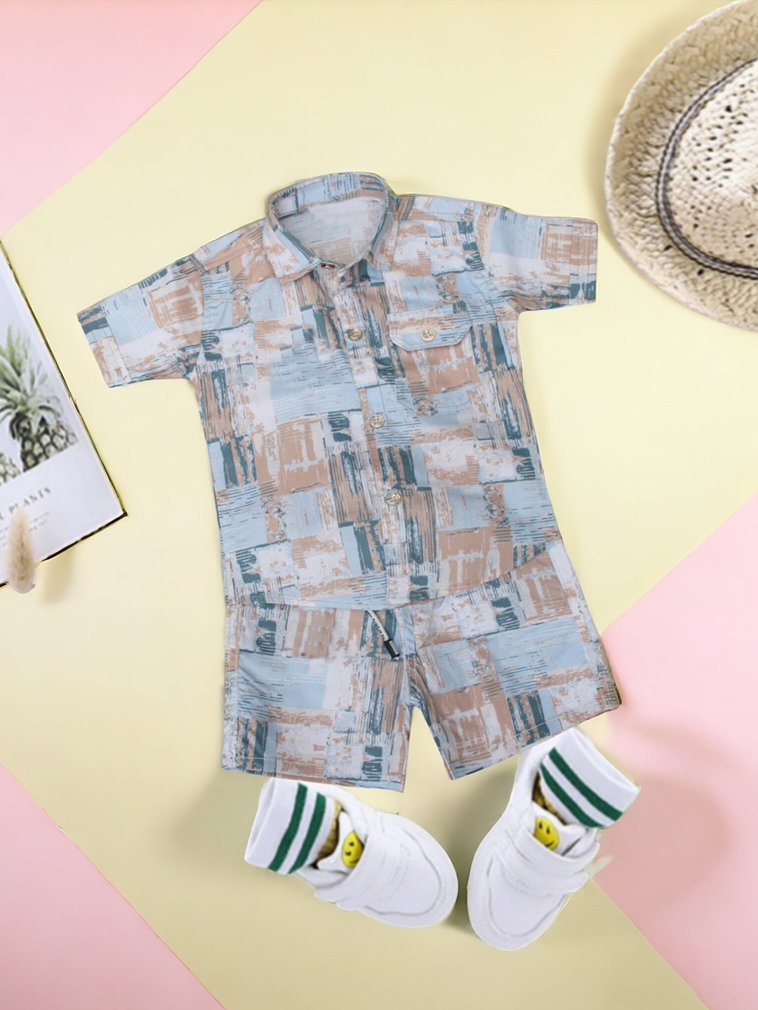 

BAESD Boys Checked Shirt & Shorts Clothing Set, Beige