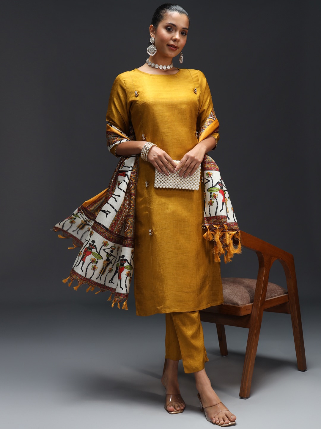 

VredeVogel Regular Kurta With Trousers & Dupatta, Mustard