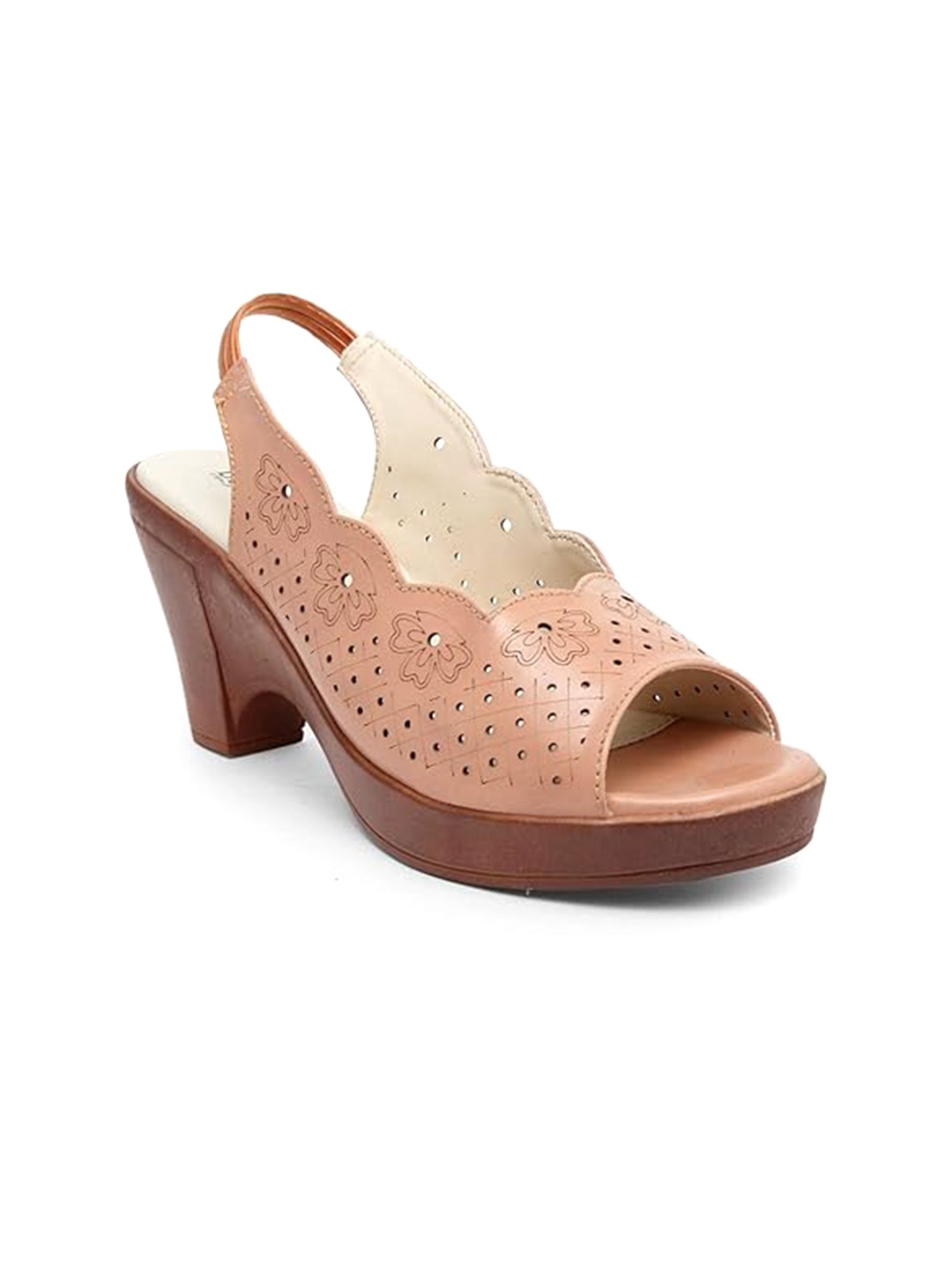 

Butterflies Laser Cut Platform Heels, Beige