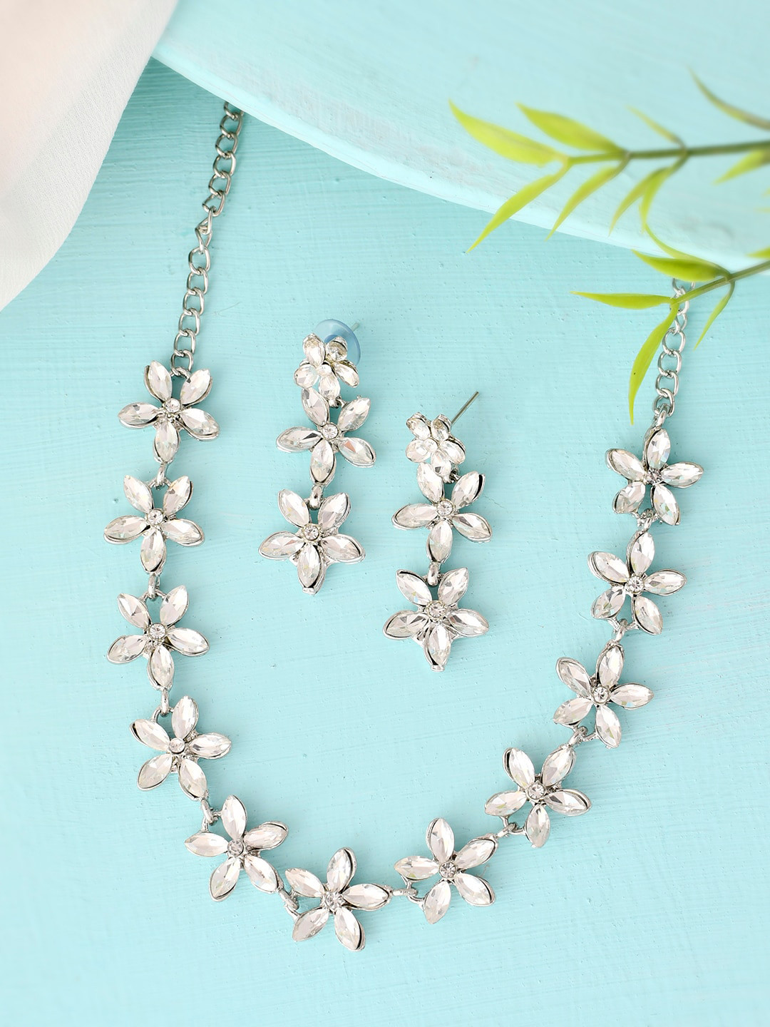 

sanjog Silver-Plated CZ-Studded Jewellery Set