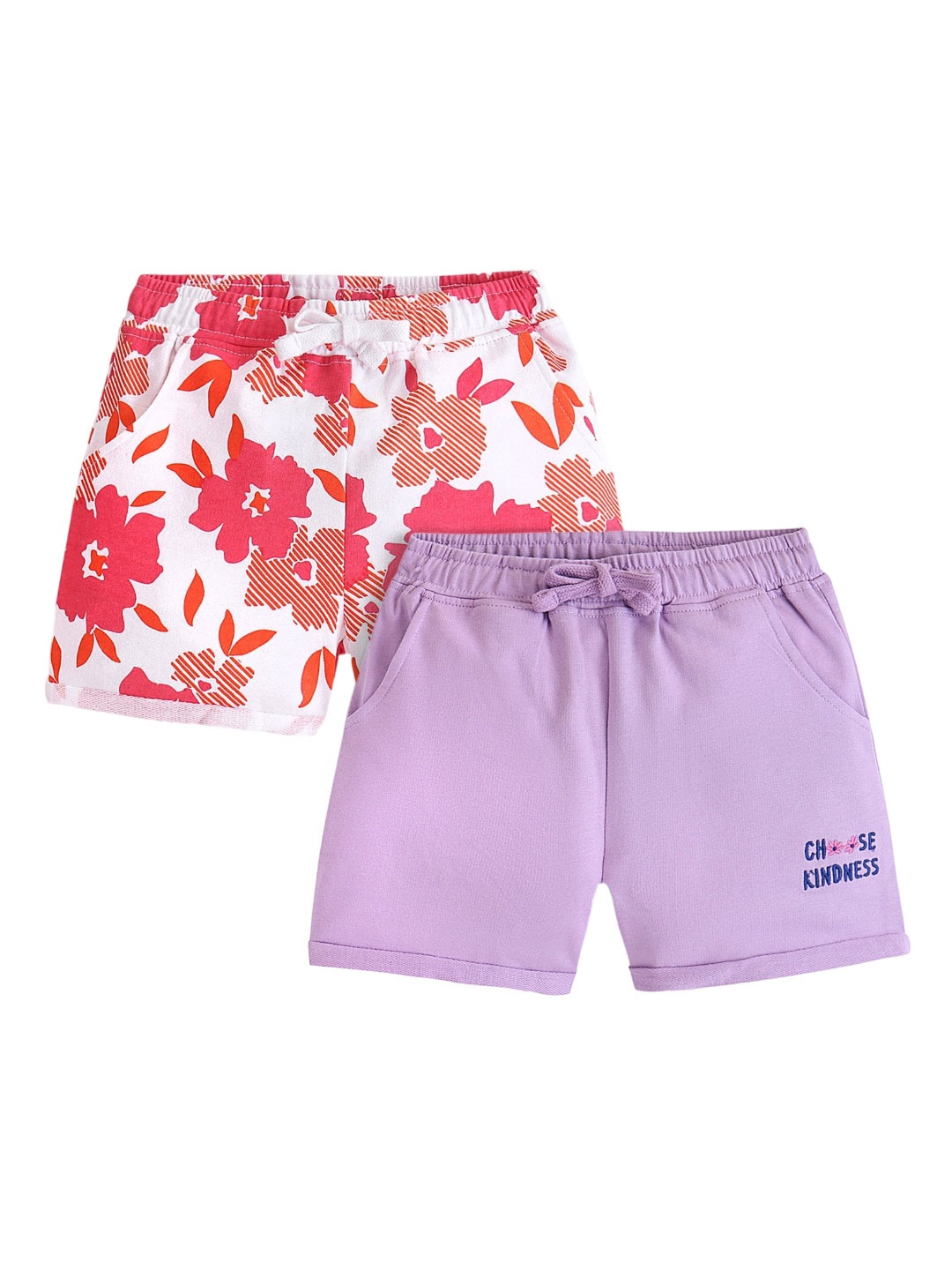 

Honeyhap Girls Pack Of 2 Printed Pure Cotton Shorts, Lavender