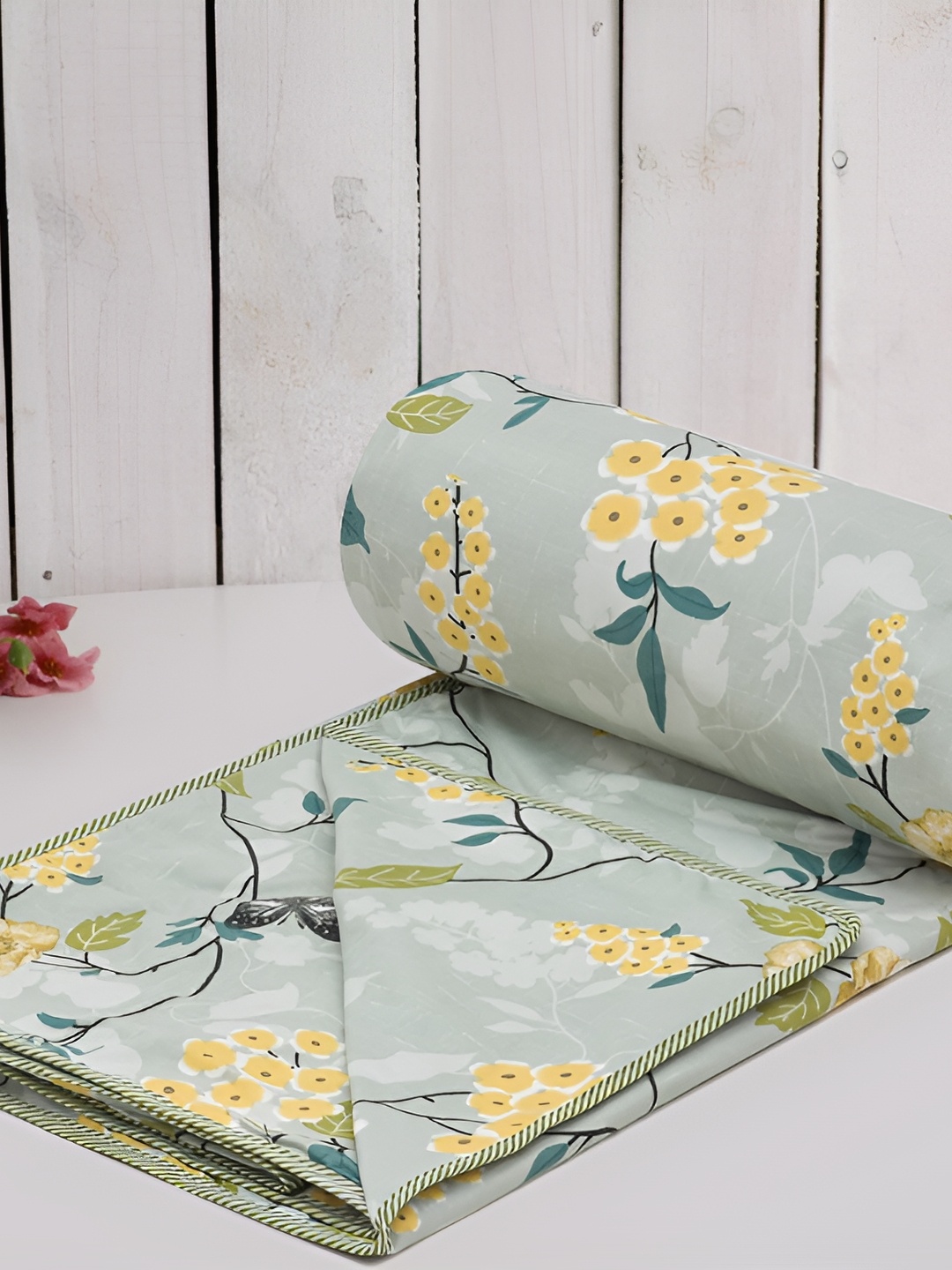 

RRC Yellow & Green Floral Microfiber AC Room 210 GSM Single Bed Dohar