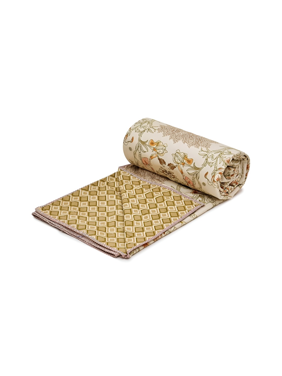 

RRC Cream-Coloured & Brown Floral Microfiber AC Room 210 GSM Single Bed Dohar