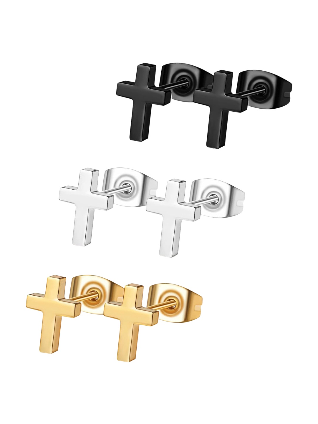 

EL REGALO Set Of 3 Contemporary Studs Earrings, Gold