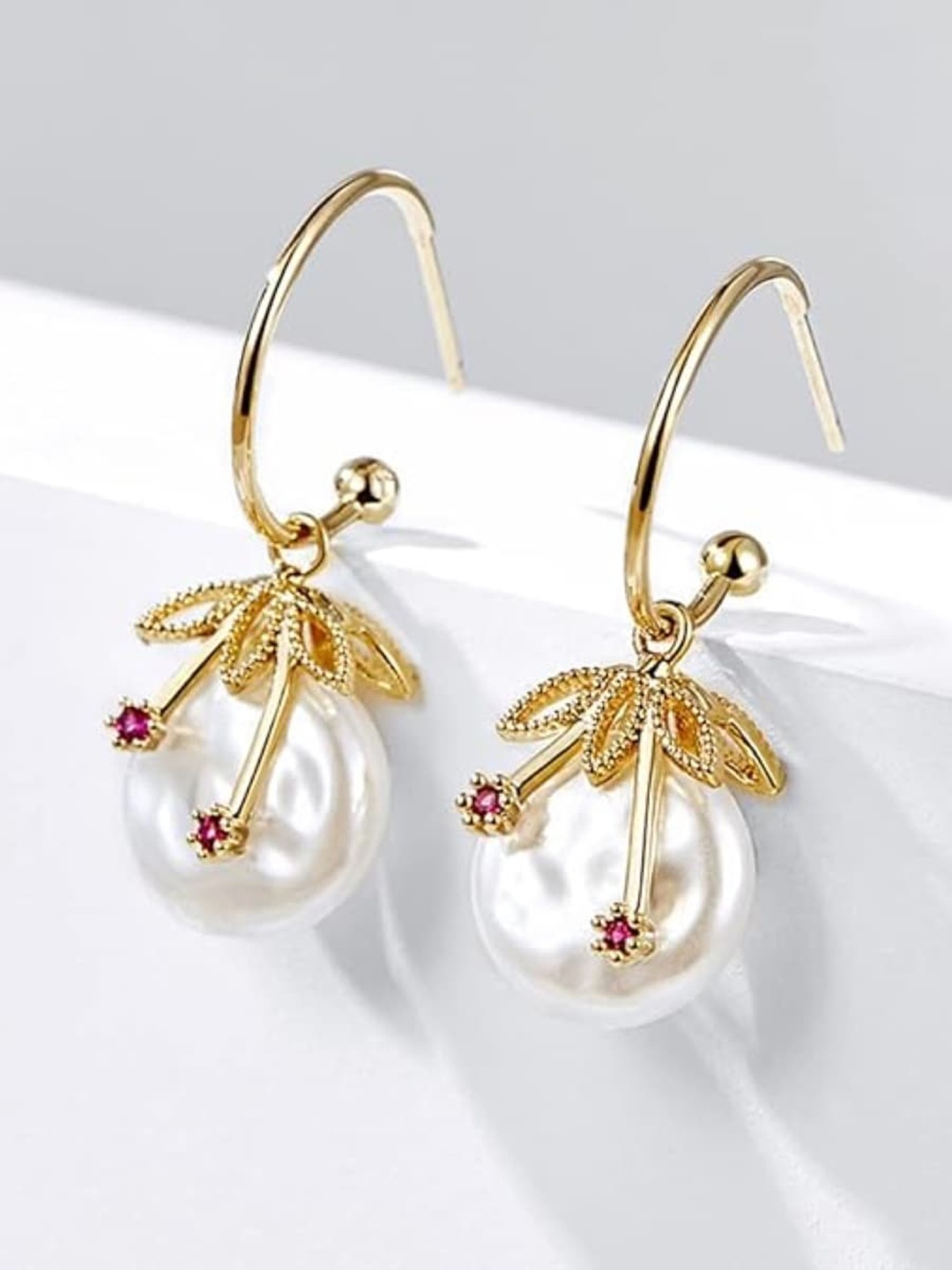 

EL REGALO Alloy Stone Studded Floral Hoop Earrings, Gold