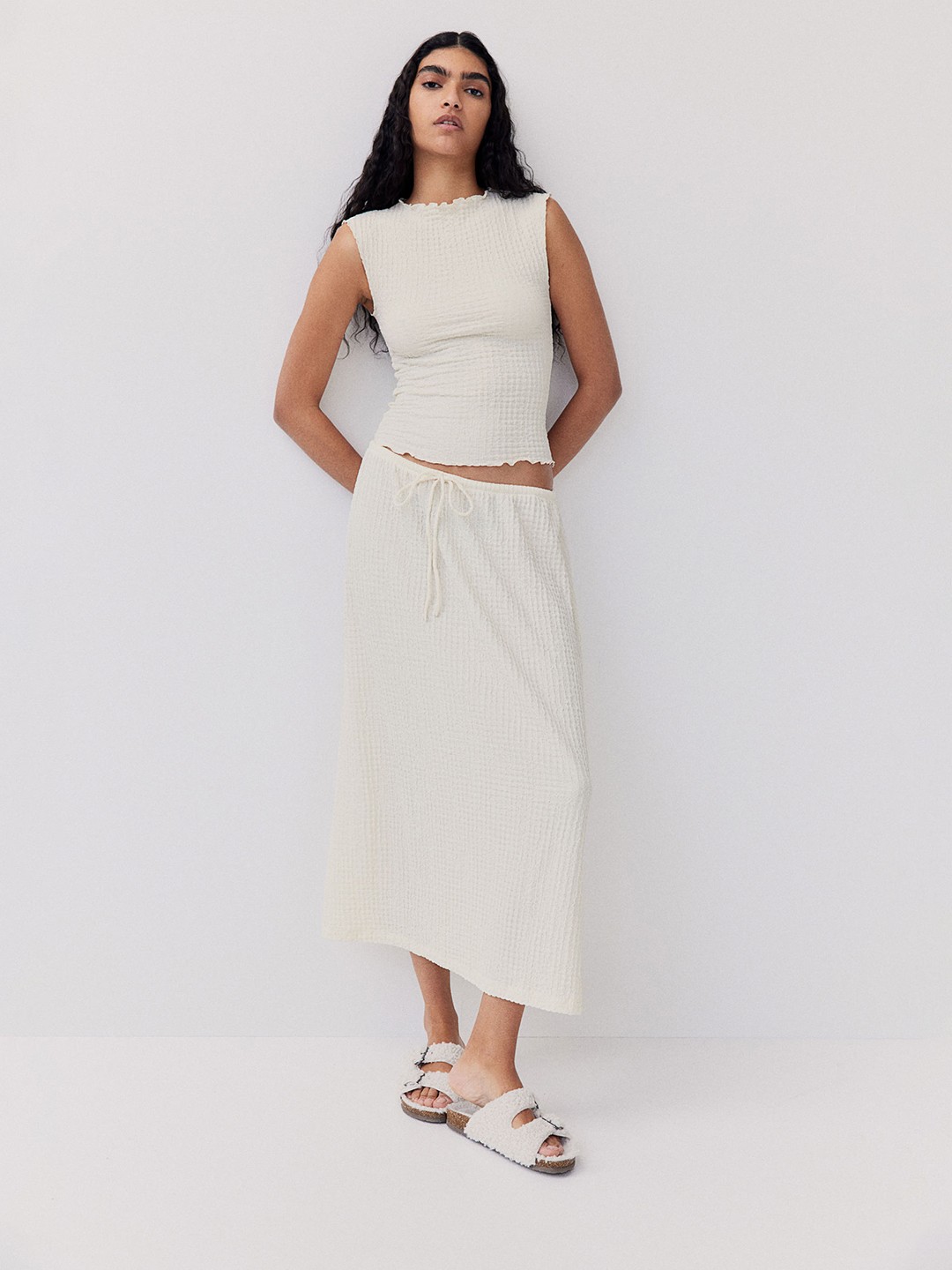 

H&M Textured Jersey Top, White