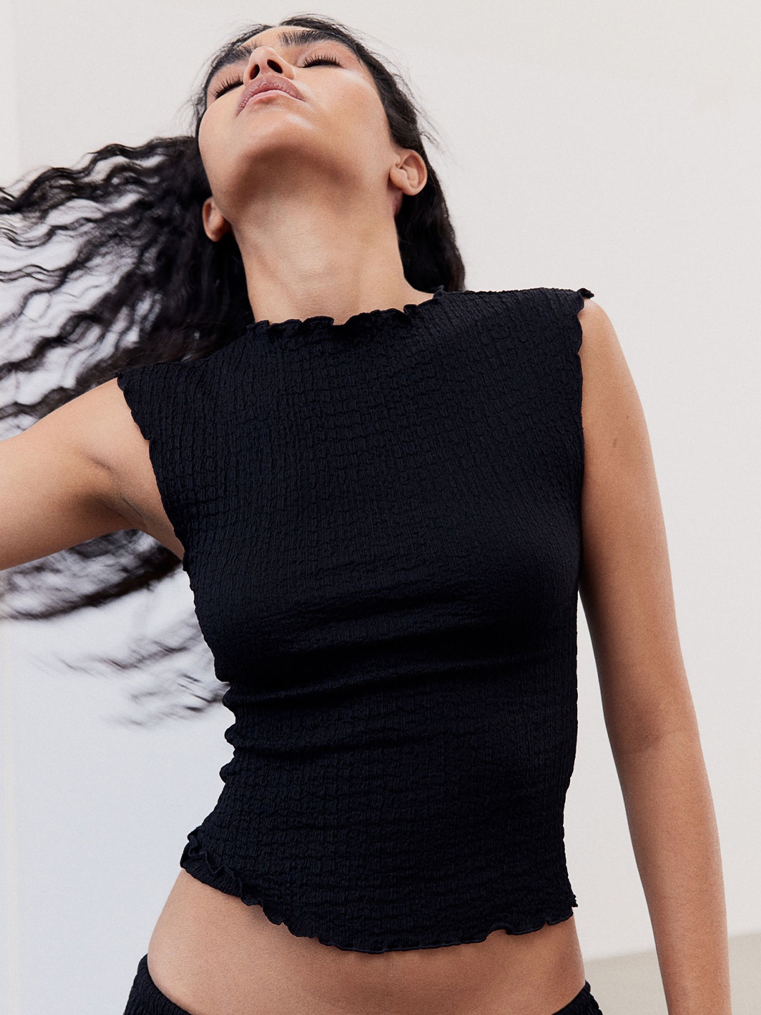 

H&M Textured Jersey Top, Black