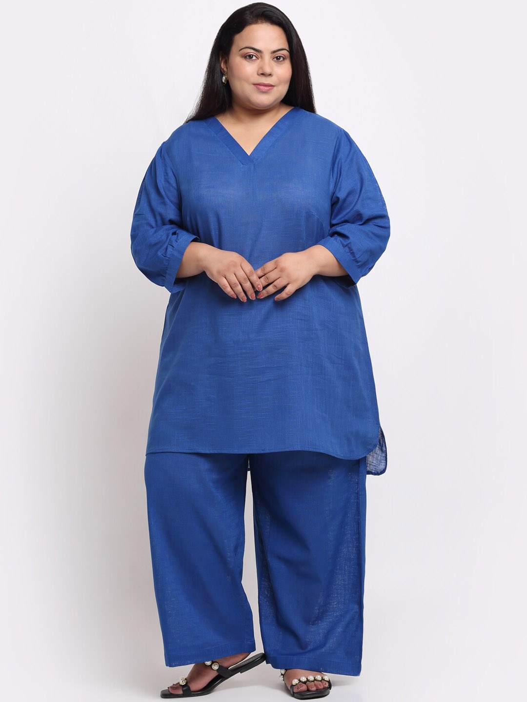 

sindrellastorie Plus Size Pure Cotton Kurta Set, Blue