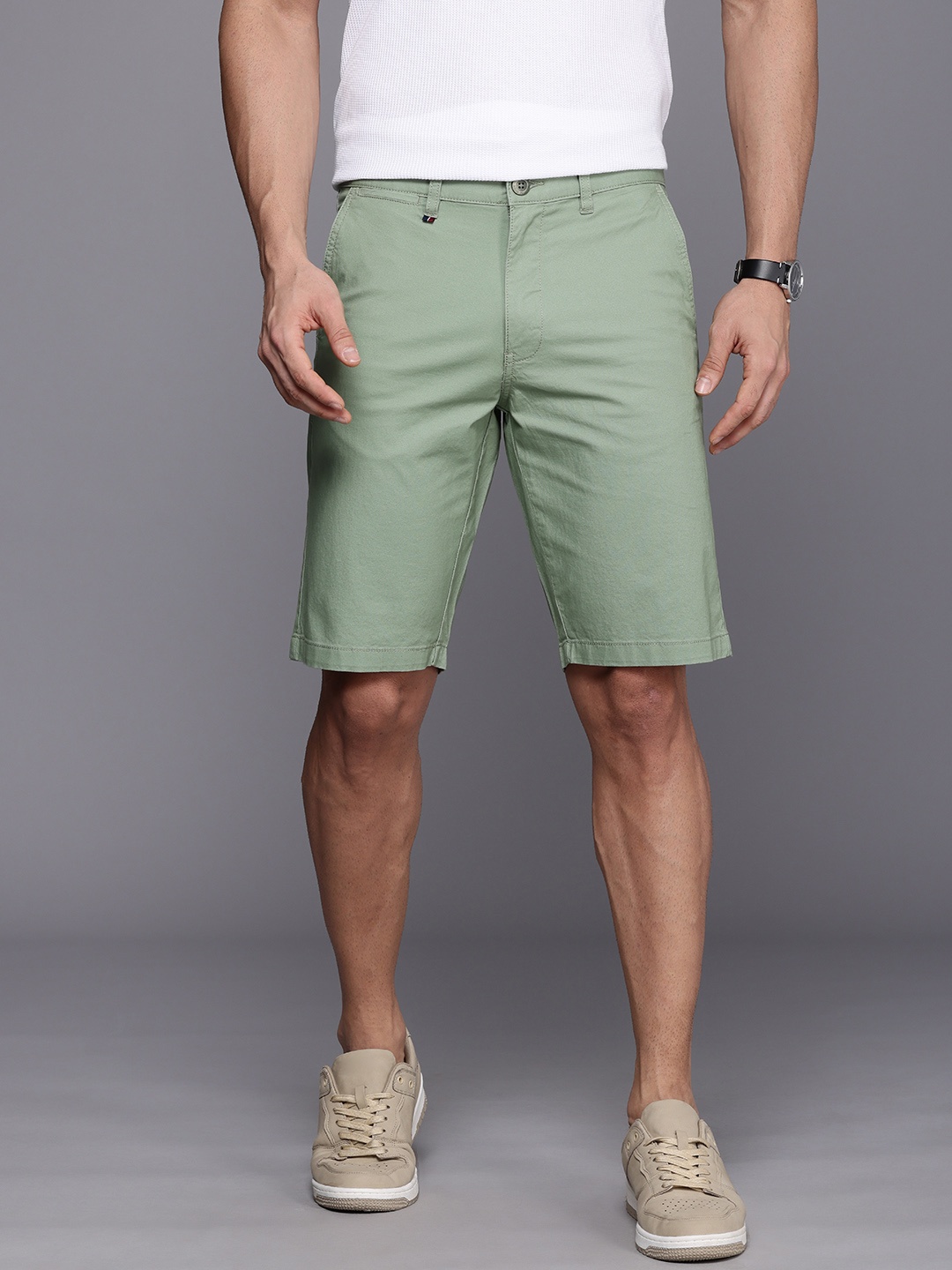 Louis Philippe Sport Men Slim Fit Chino Shorts, Olive
