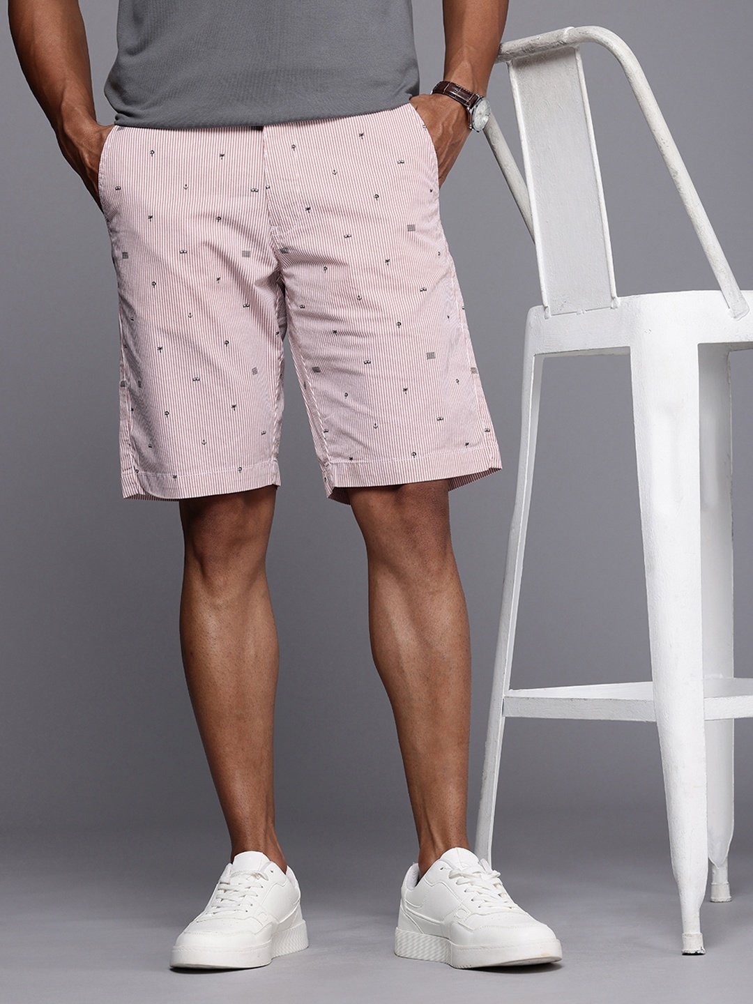 Louis Philippe Sport Men Striped Slim Fit Shorts, Pink