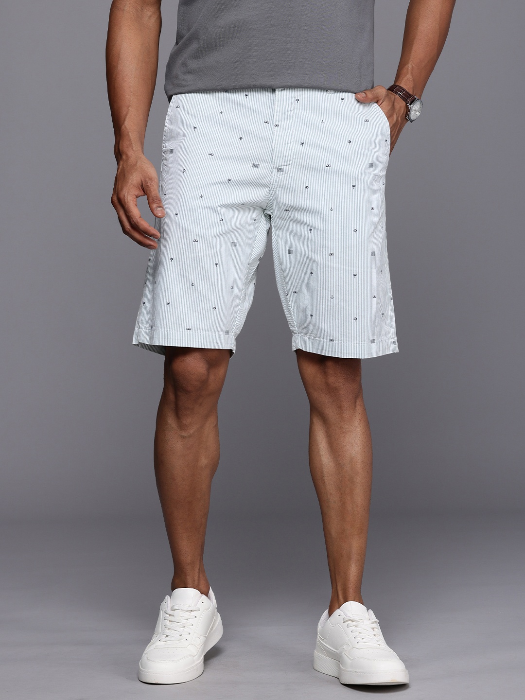 

Louis Philippe Sport Men Striped Slim Fit Shorts, White