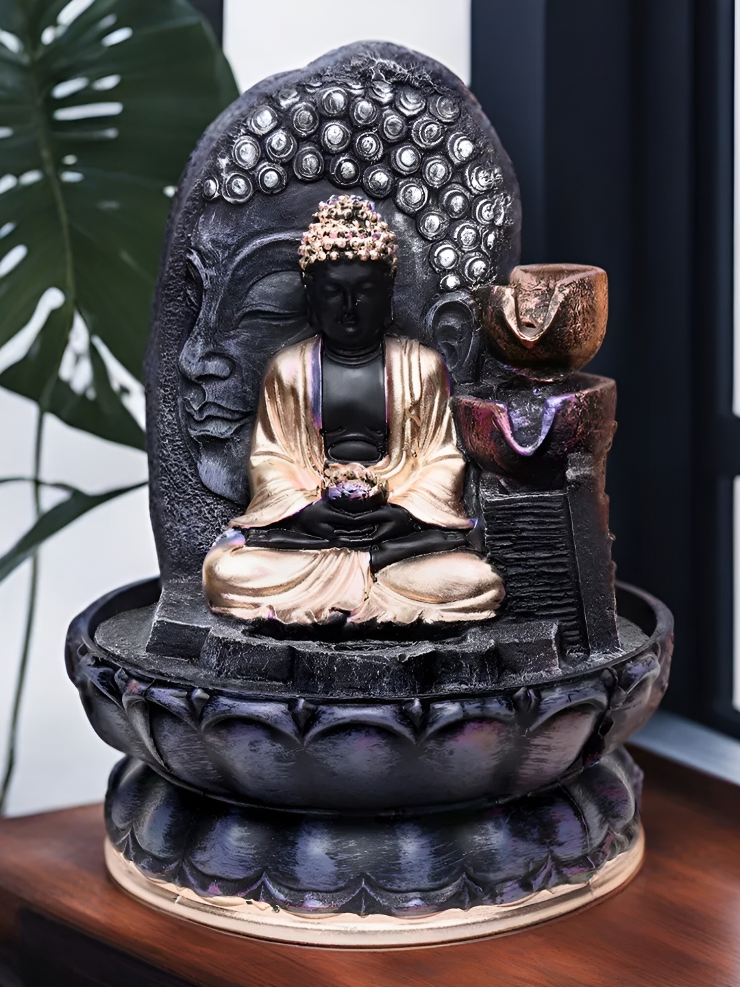 

VIVARS CRAFT Grey Polyresin Meditation Buddha Indoor Fountain