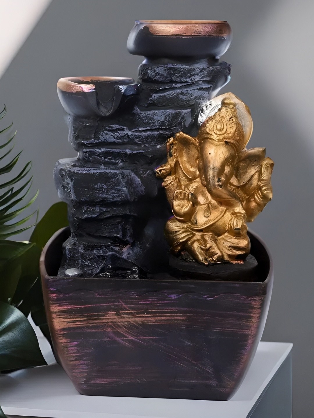 

VIVARS CRAFT Black & Yellow Polyresin Ganesha Indoor Fountain with LED Light