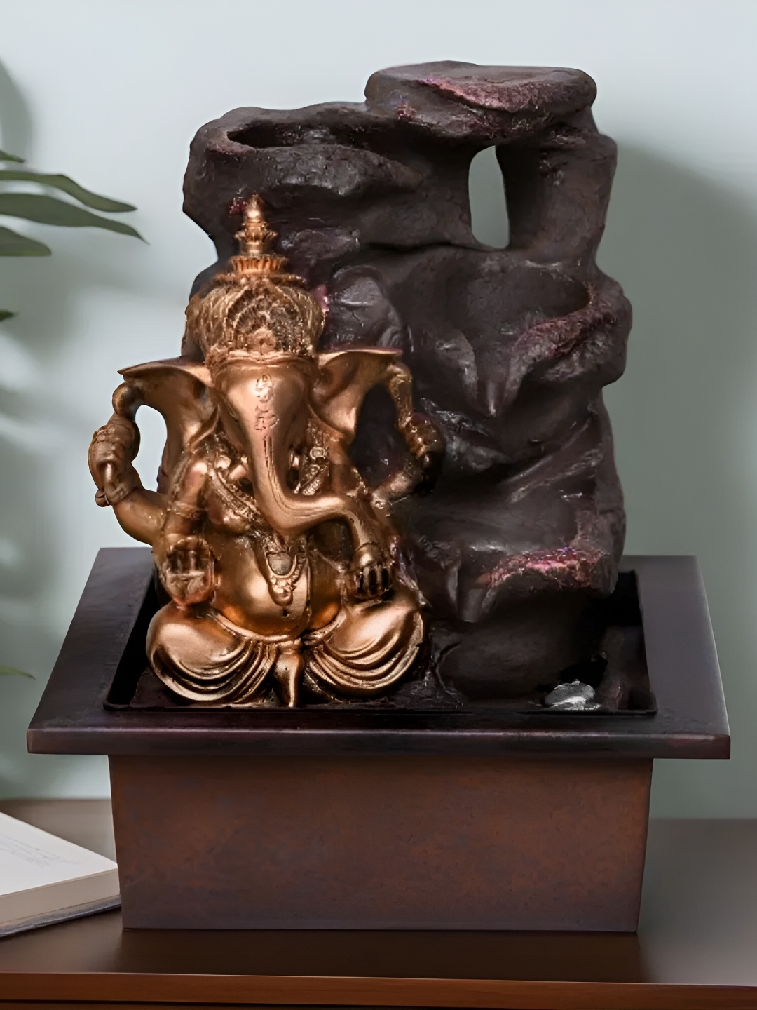 VIVARS CRAFT Black & Brown Lord Ganesh Water Fountain