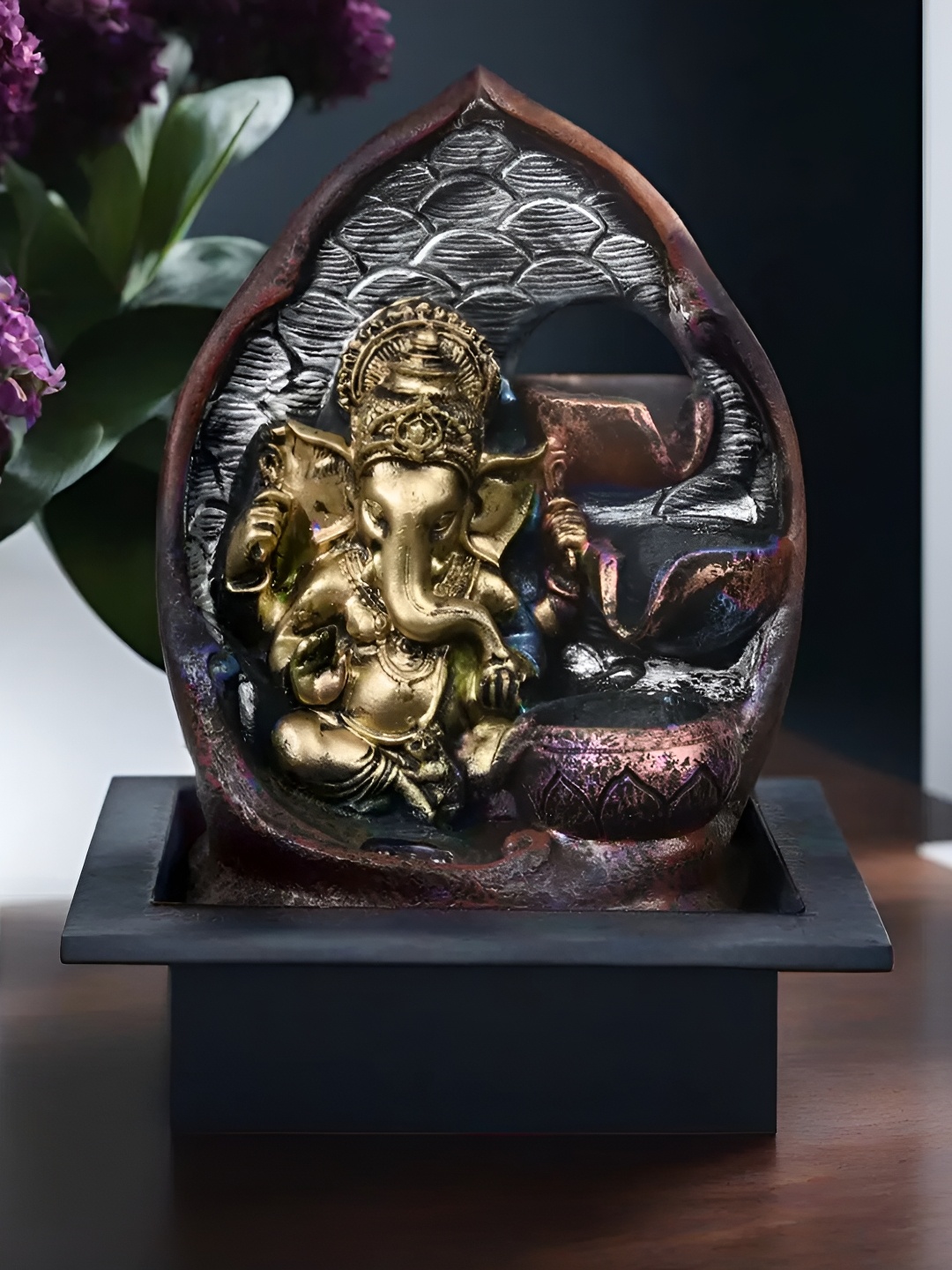 

VIVARS CRAFT Brown & Yellow Polyresin Lord Ganesha Indoor Fountain