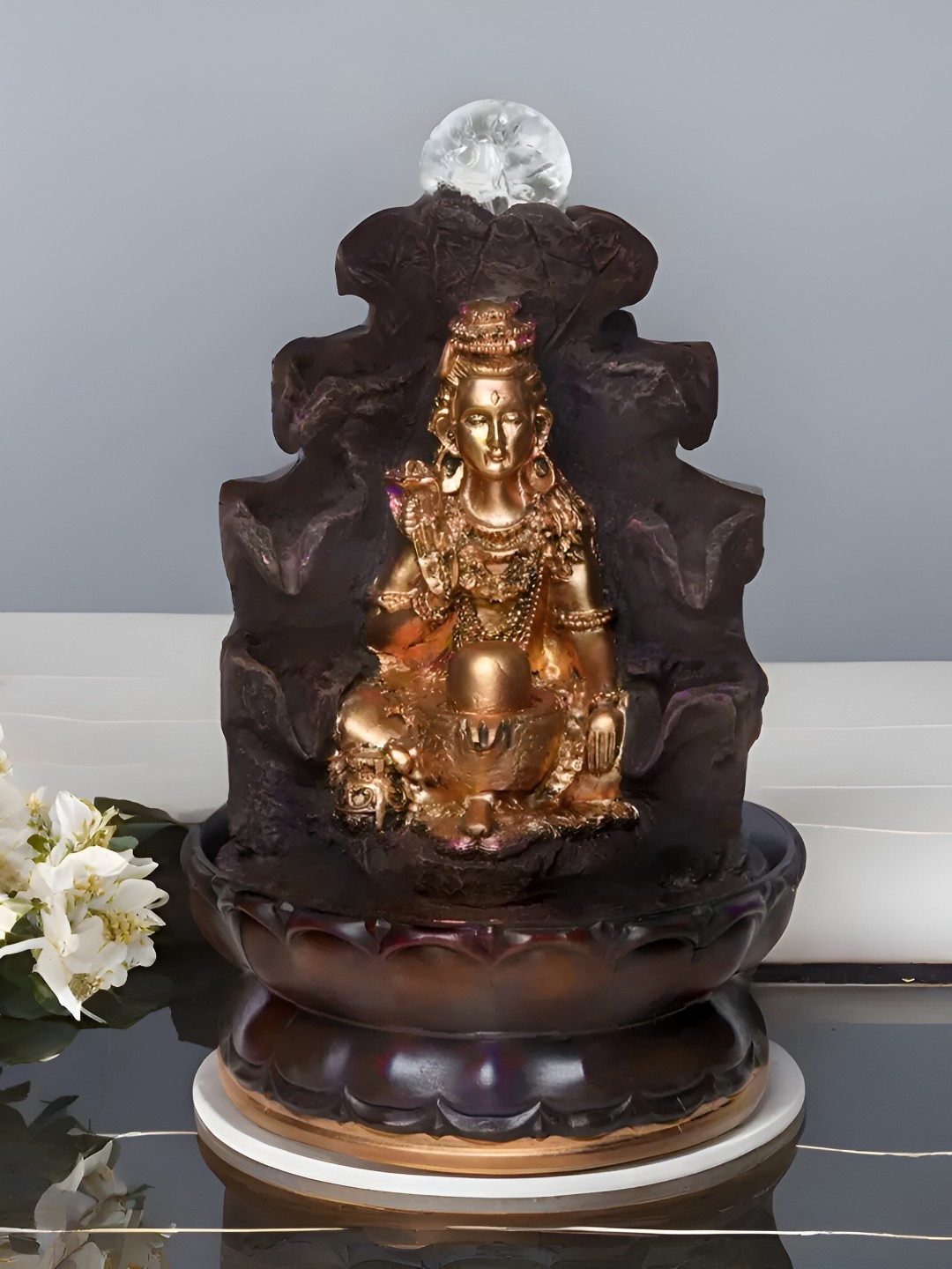 

VIVARS CRAFT Brown Lord Shiva Tabletop Waterfall Fountain
