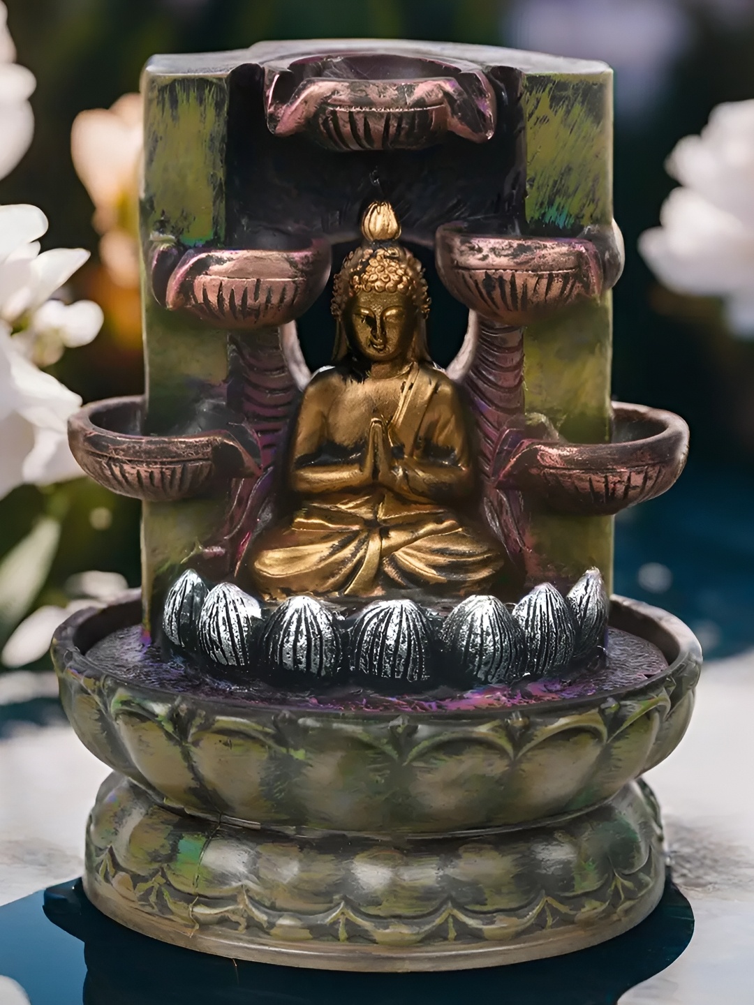 

VIVARS CRAFT Black & Green Lord Buddha Water Fountain, Brown