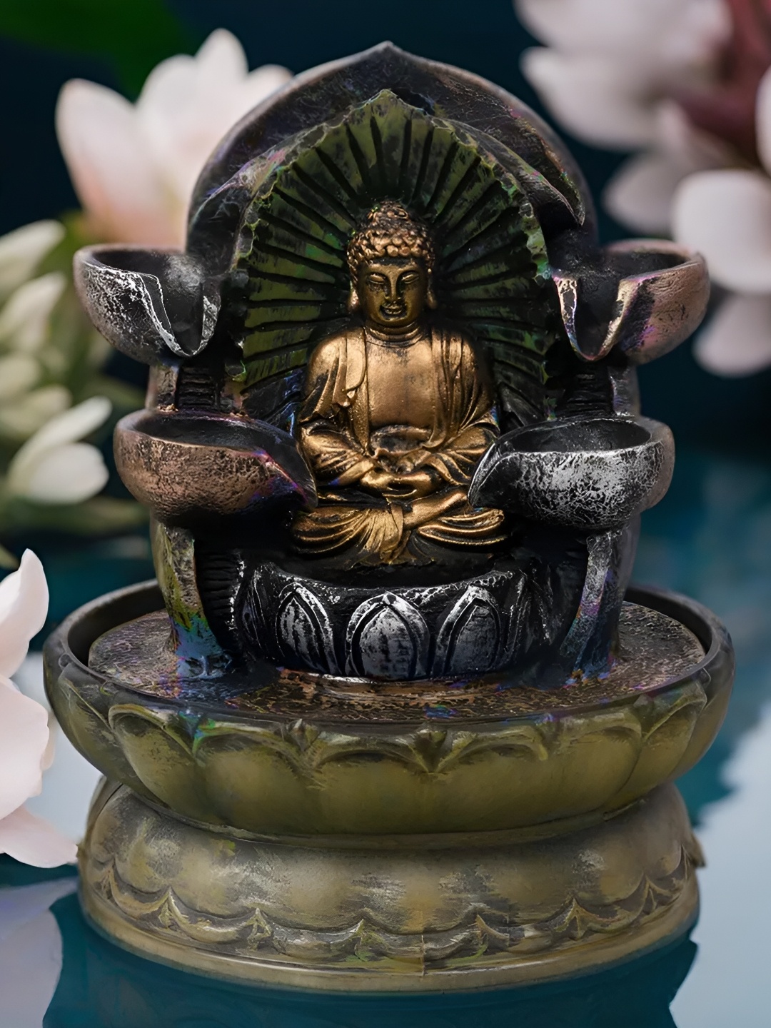 

VIVARS CRAFT Black & Brown Polyresin Meditation Buddha Indoor Fountain