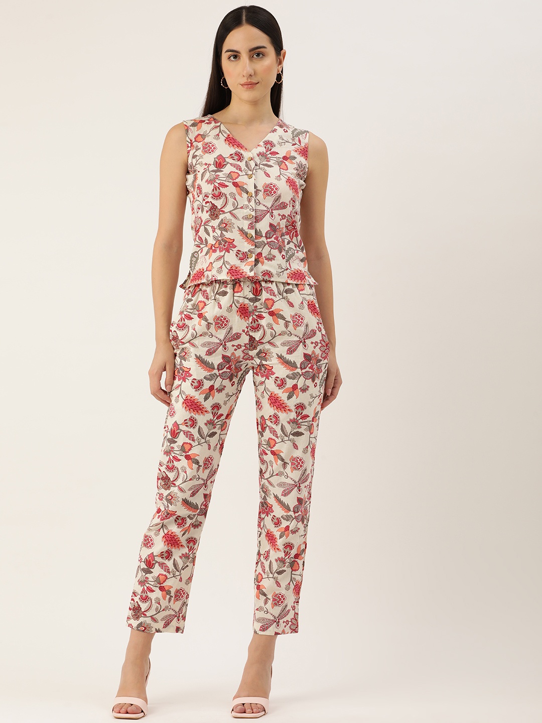 

Molcha Printed Pure Cotton Top with Trousers, White