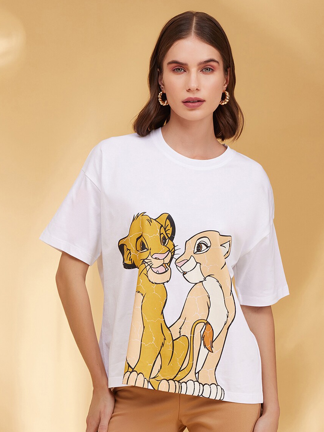 

Kazo Lion King Printed Round Neck Short Sleeves Disney T-Shirt, White