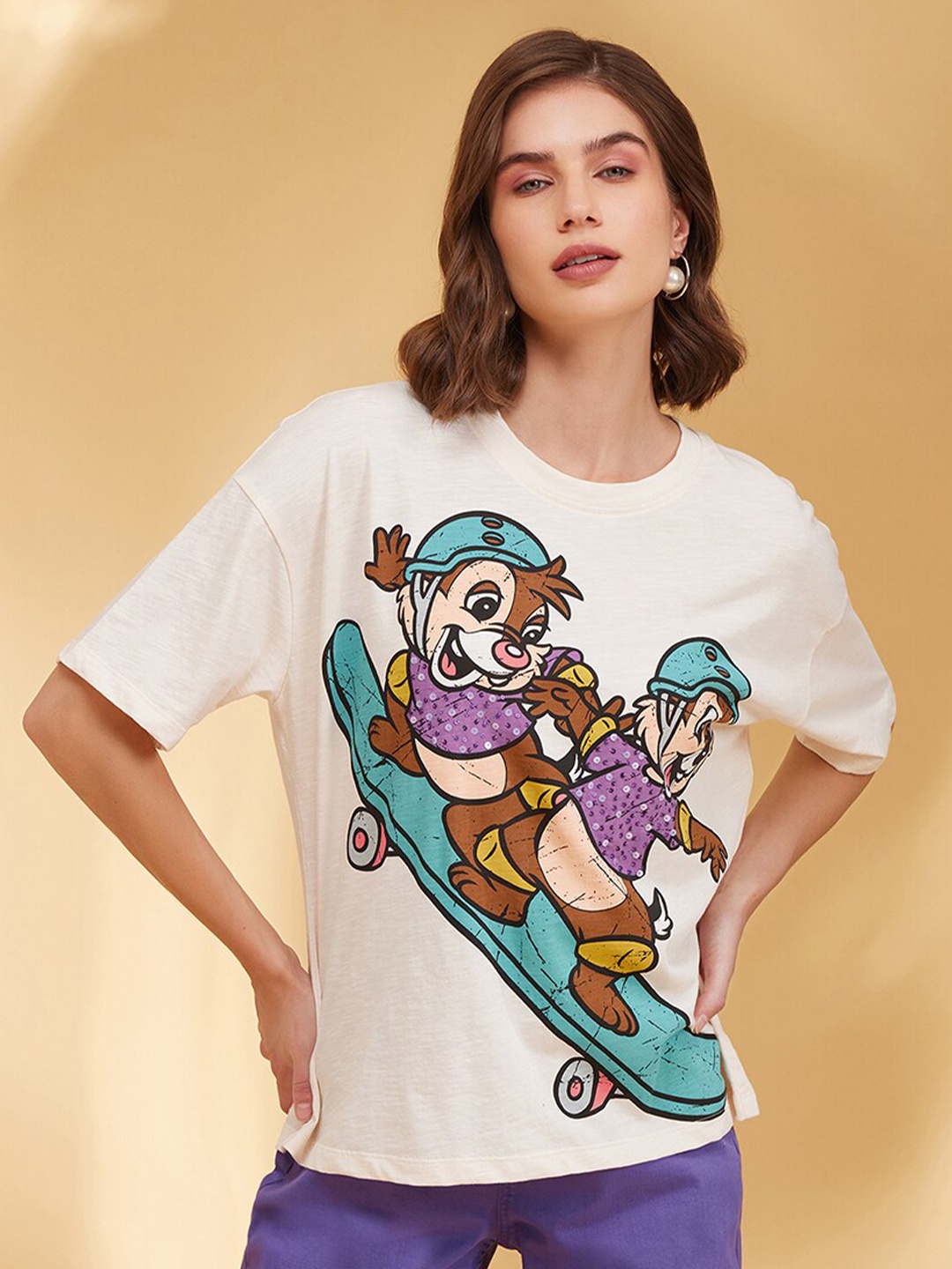 

Kazo Printed Disney Boxy T-shirt, Beige