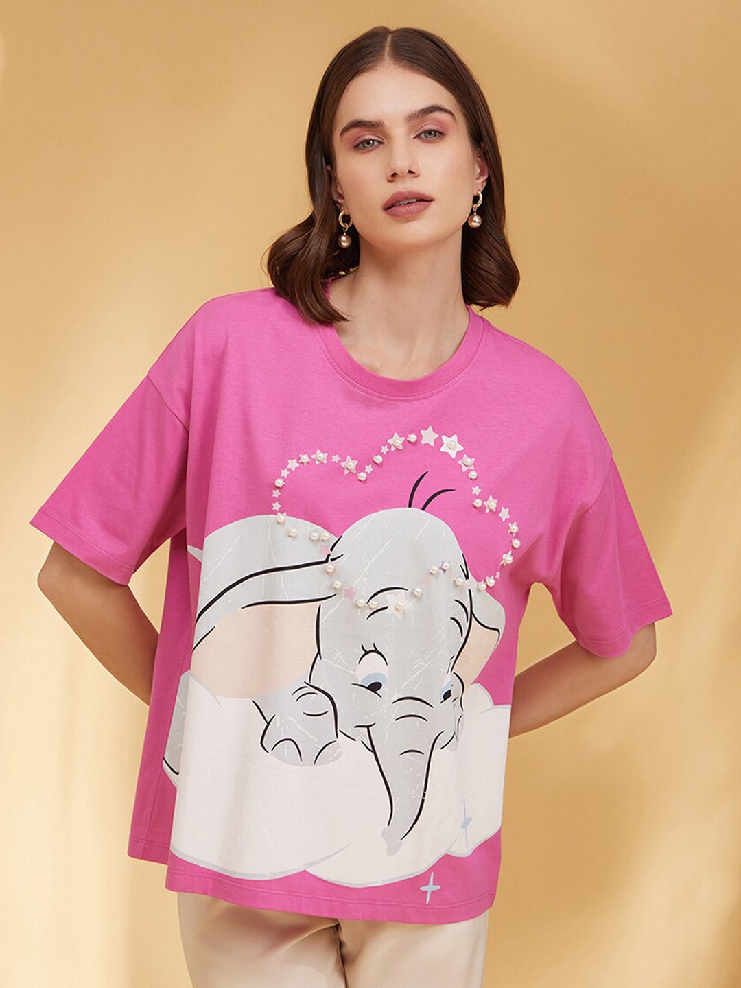 

Kazo Graphic Printed Cotton Boxy T-shirt, Pink