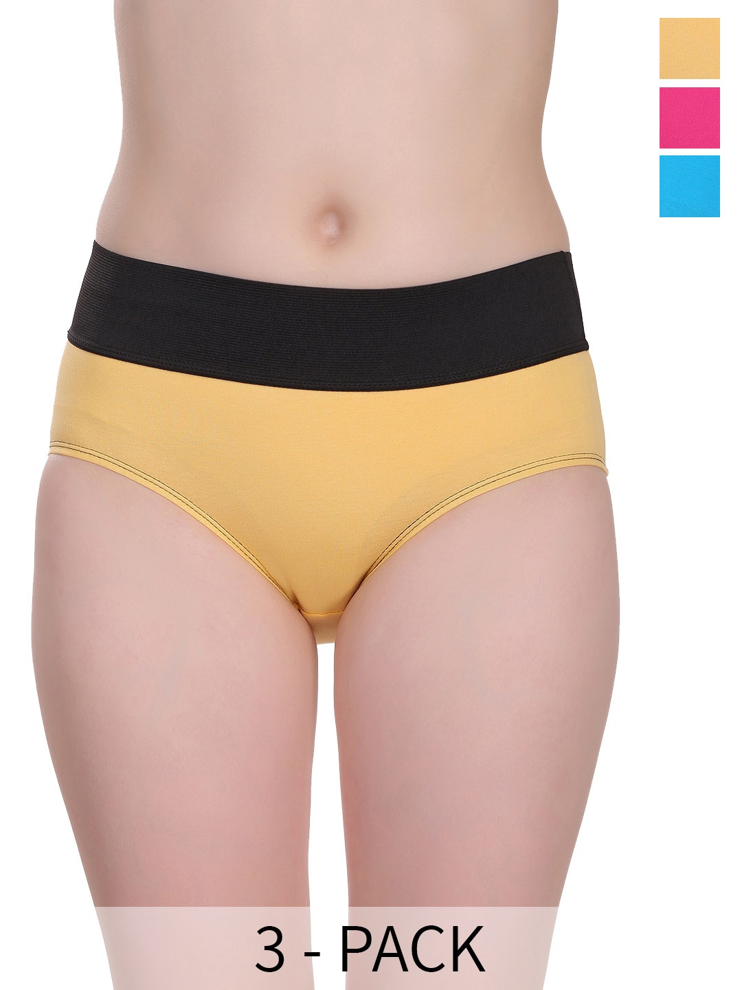 

SELFCARE Pack of 3 High-Rise Cotton Panties Hipster Briefs SN2356, Yellow