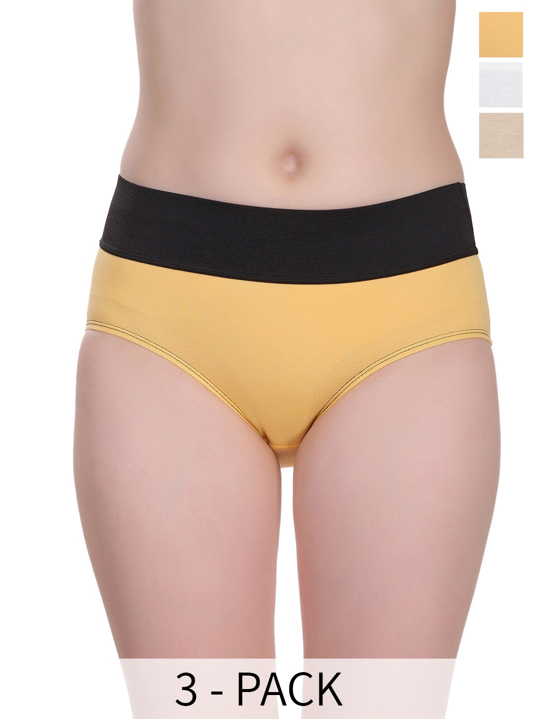 

SELFCARE Pack of 3 High-Rise Cotton Panties Hipster Briefs, Yellow