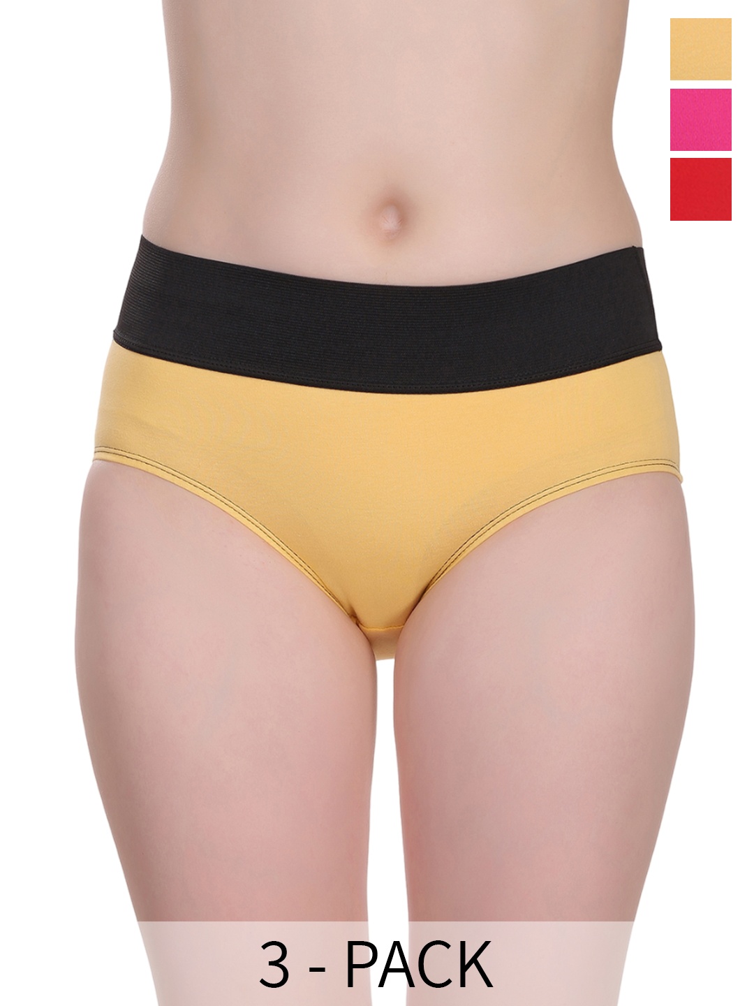 

SELFCARE Pack of 3 High-Rise Cotton Panties Hipster Briefs, Yellow