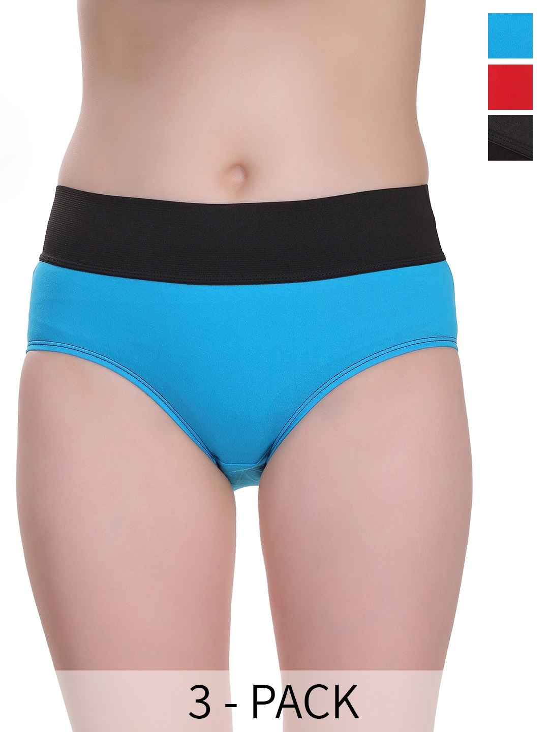 

SELFCARE Pack Of 3 High-Rise Hipster Briefs, Blue