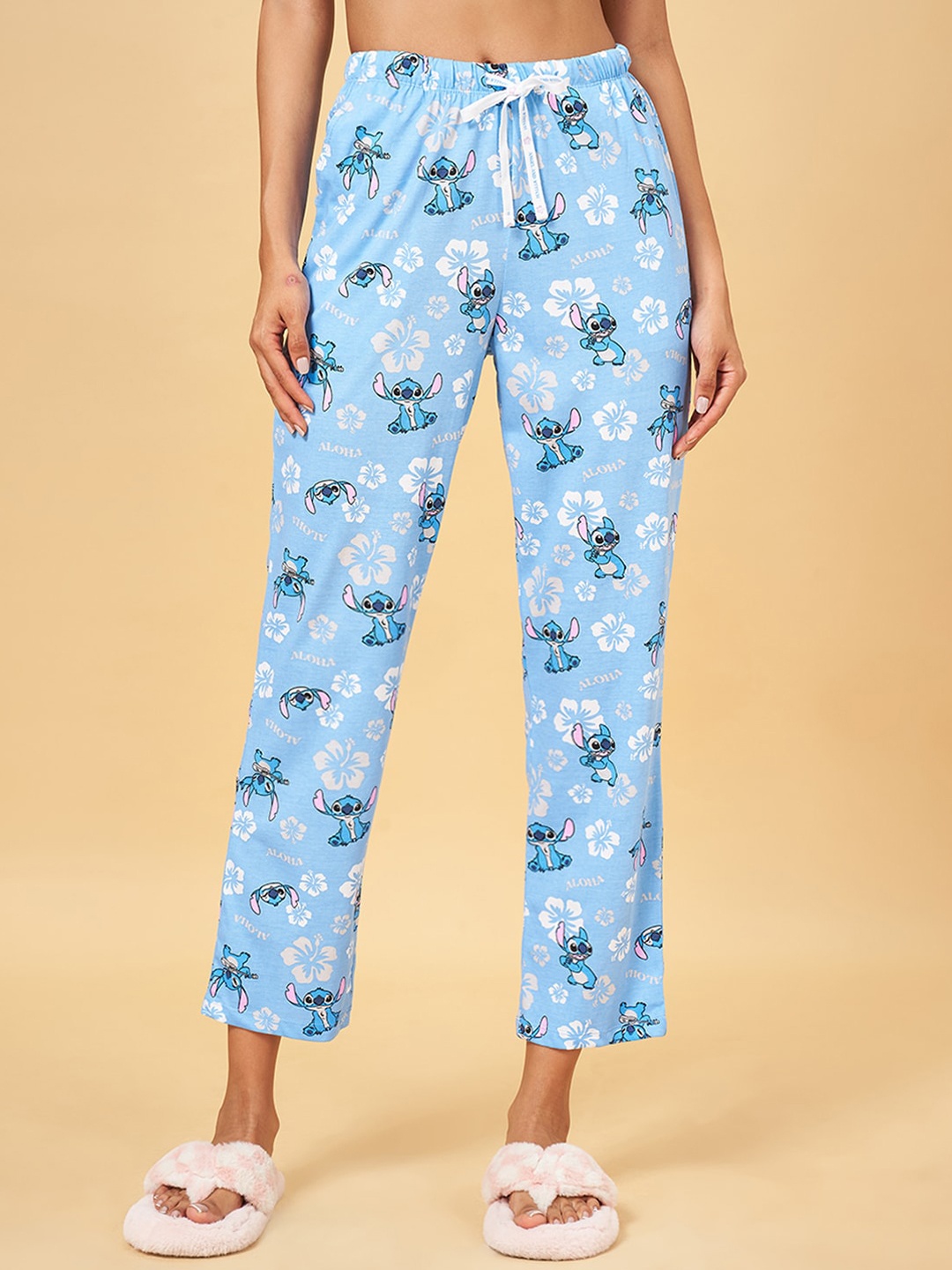 

Dreamz by Pantaloons Women Printed Pure Cotton Lounge Pants, Blue