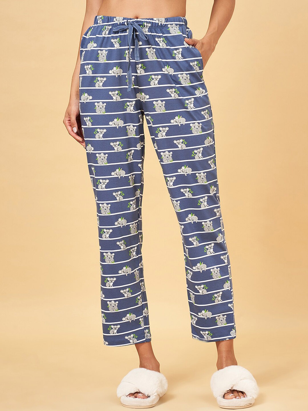 

Dreamz by Pantaloons Women Printed Pure Cotton Lounge Pants, Blue