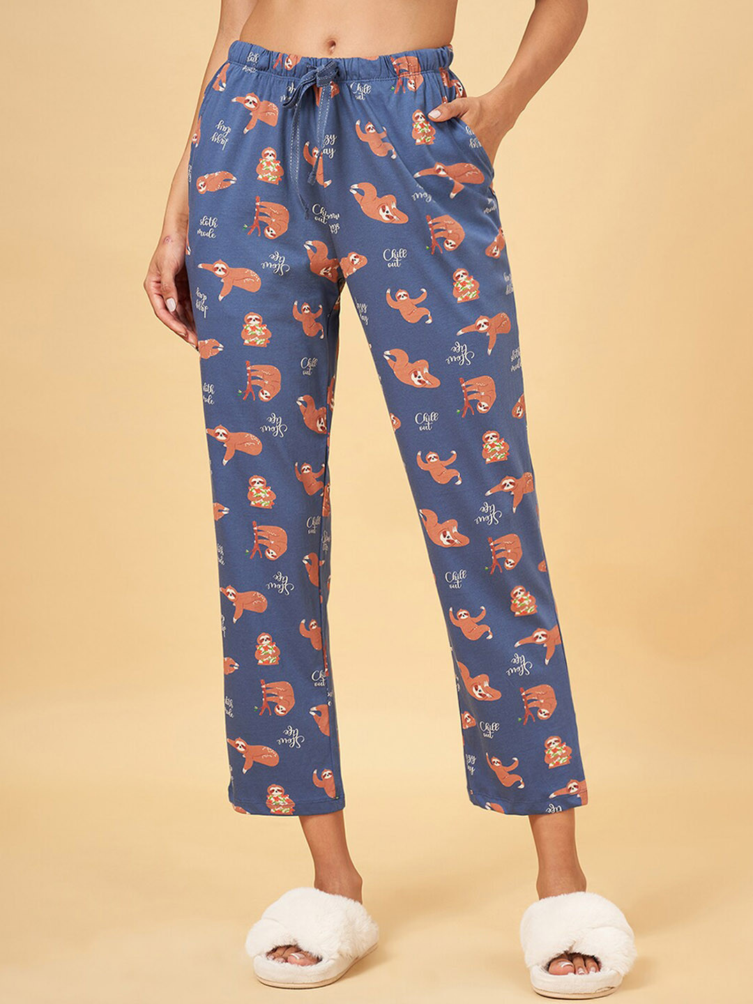 

Dreamz by Pantaloons Printed Pure Cotton Lounge Pants, Blue