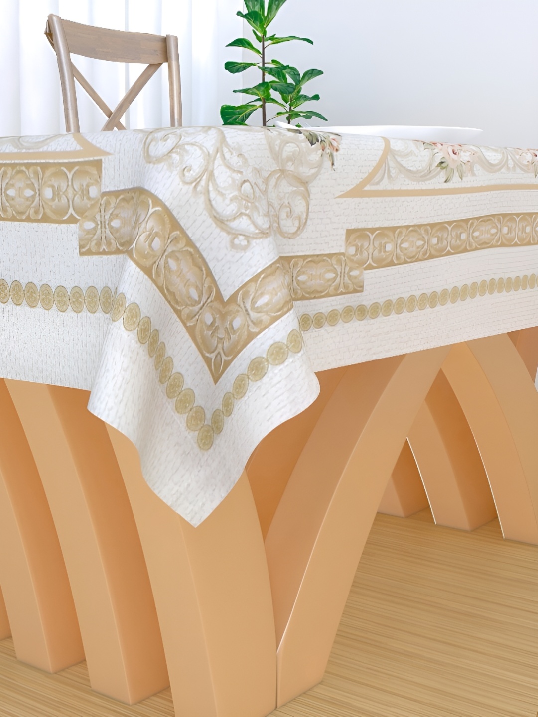 

TANLOOMS White Floral Cotton 2-Seater Table Cover