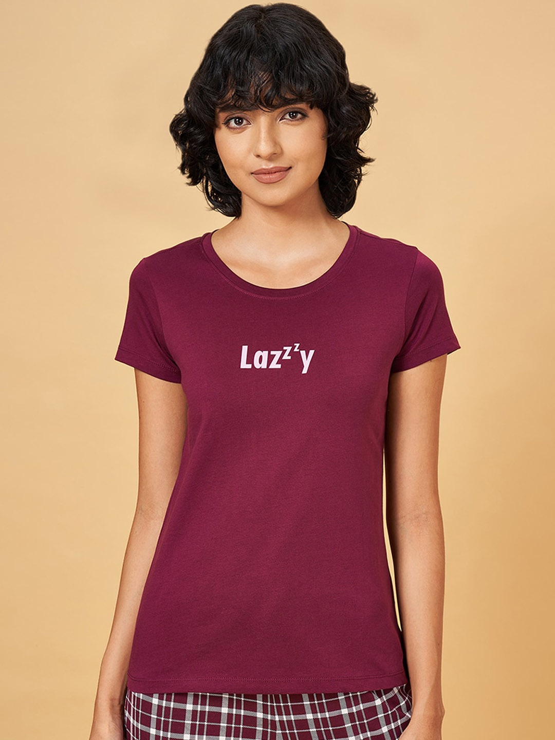 

Dreamz by Pantaloons Printed Pure Cotton Lounge T-shirt, Maroon