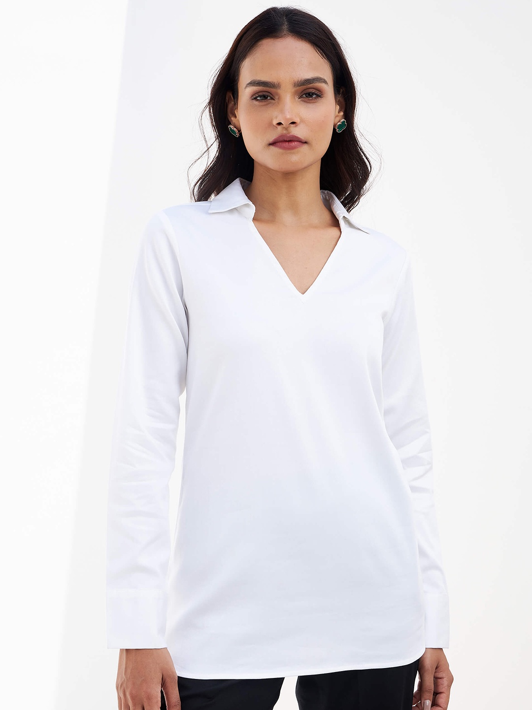 

SALT ATTIRE Shirt Collar Long Sleeves Top, White