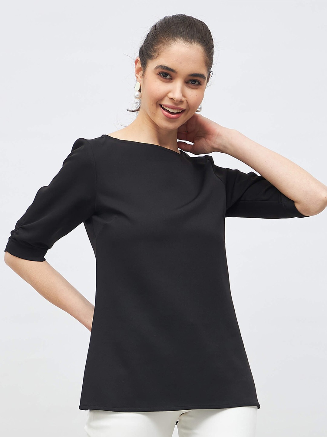

SALT ATTIRE Boat Neck Short Sleeves Top, Black
