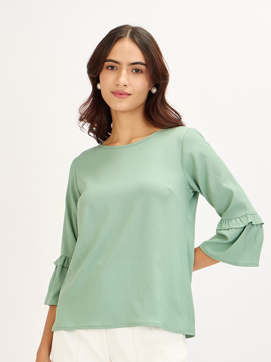 

SALT ATTIRE Round Neck Bell Sleeve Top, Green
