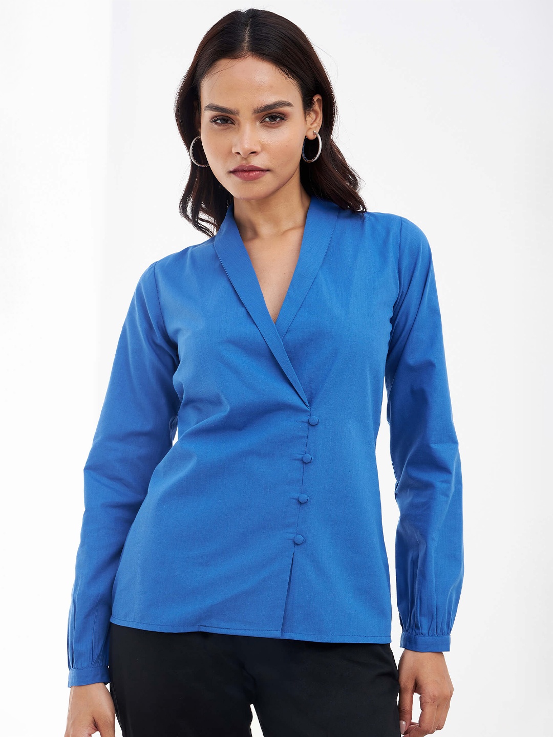 

SALT ATTIRE Cuffed Sleeves Formal Top, Blue