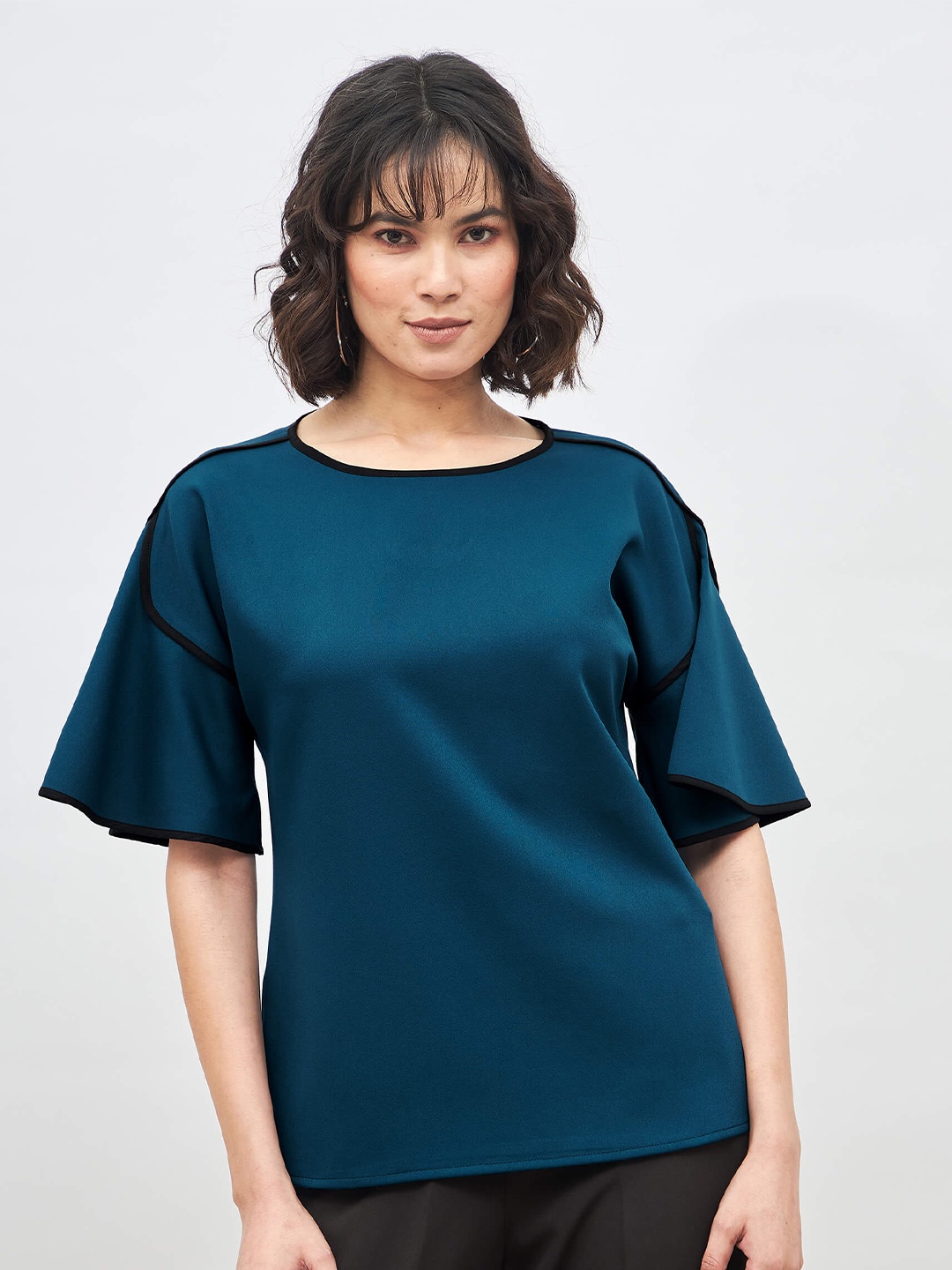 

SALT ATTIRE Round Neck Bell Sleeve Top, Teal