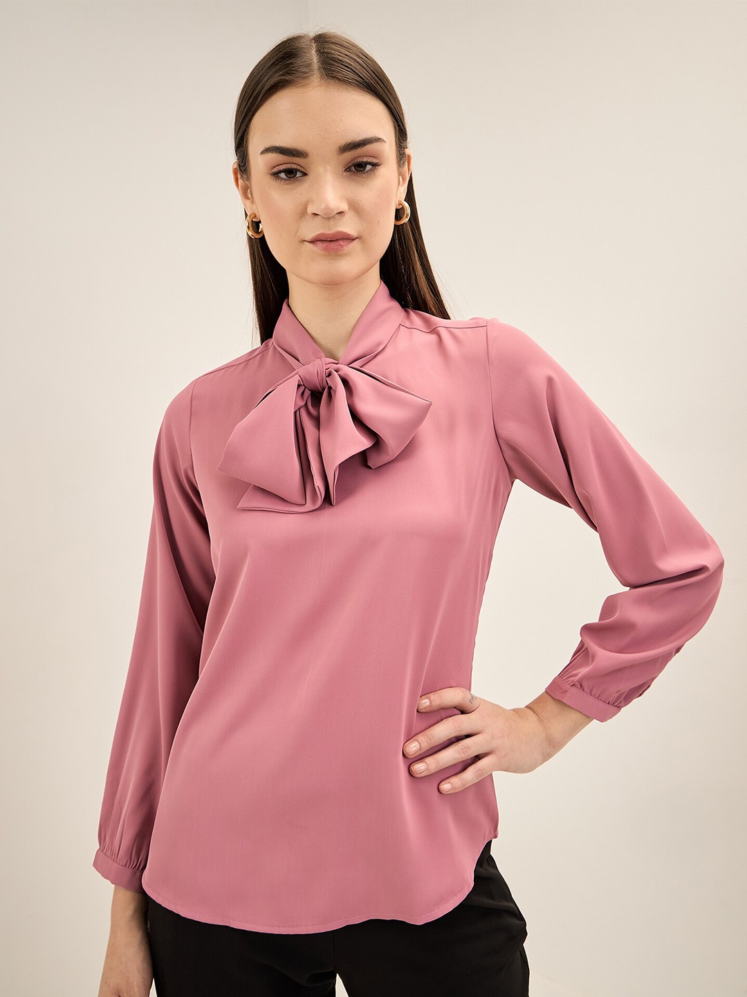 

SALT ATTIRE Tie-Up Neck Top, Pink