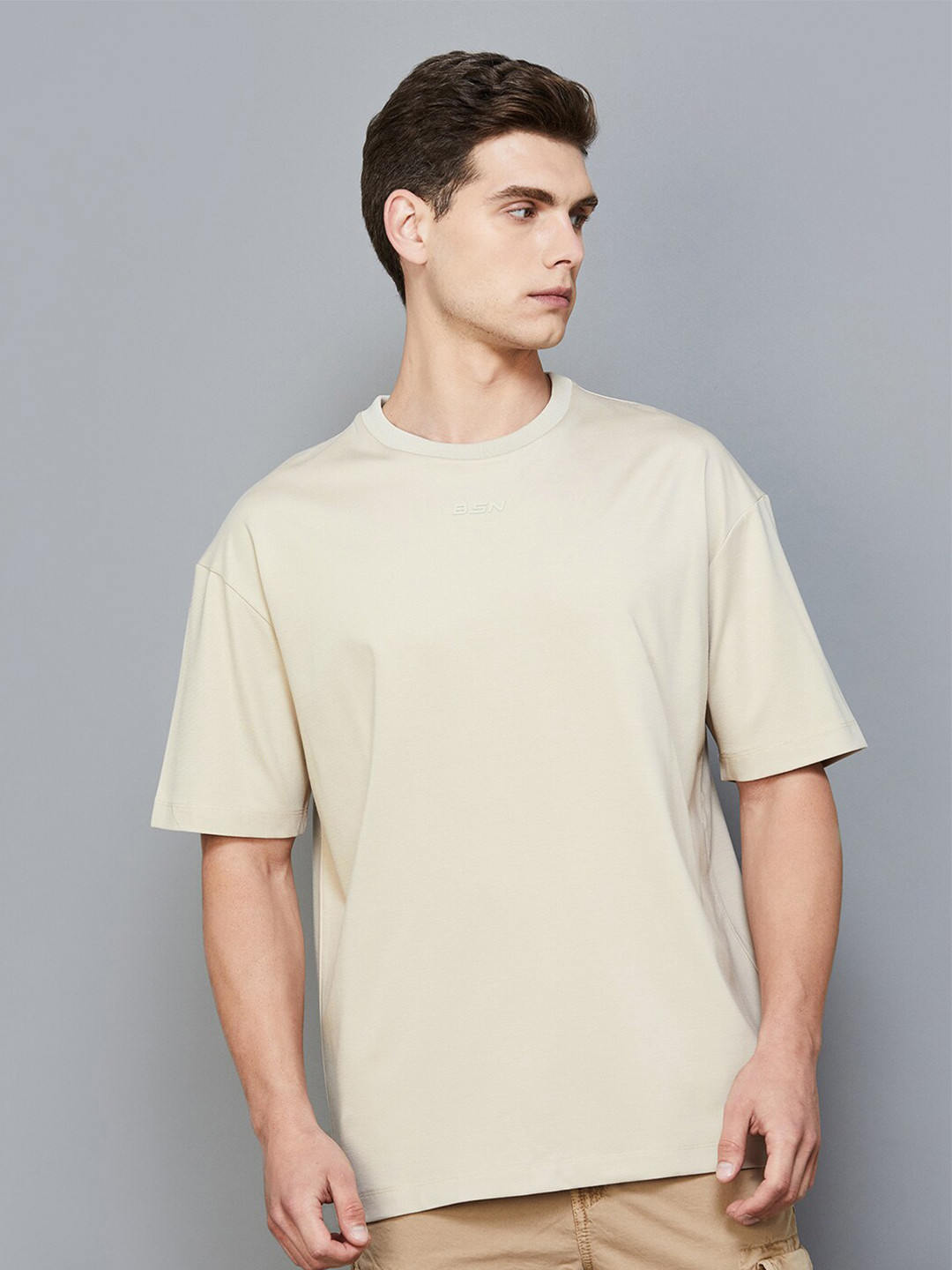 

Bossini Round Neck Short Sleeves Cotton Slim Fit T-shirt, Beige